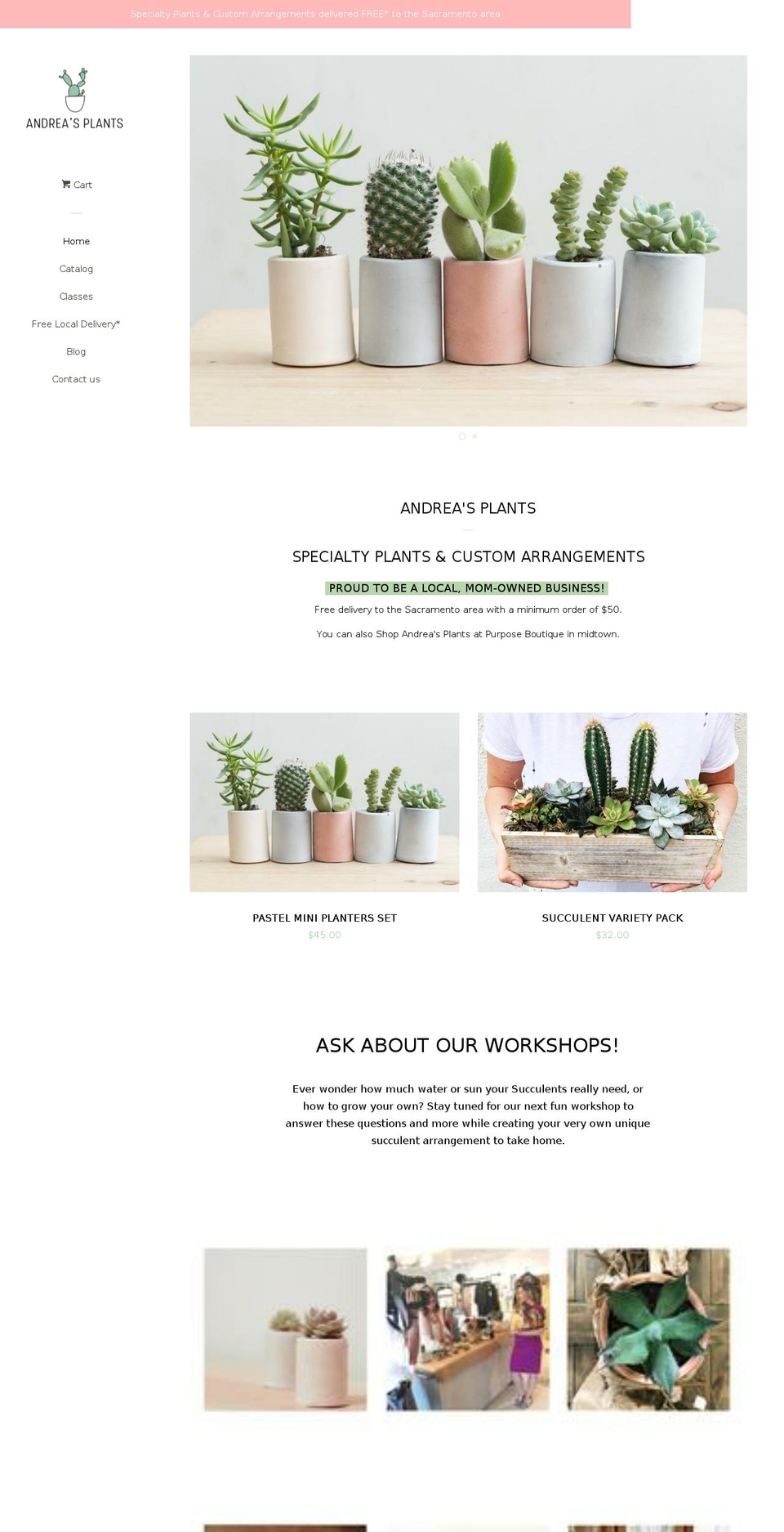 andreasplants.com — Shopify storefront screenshot