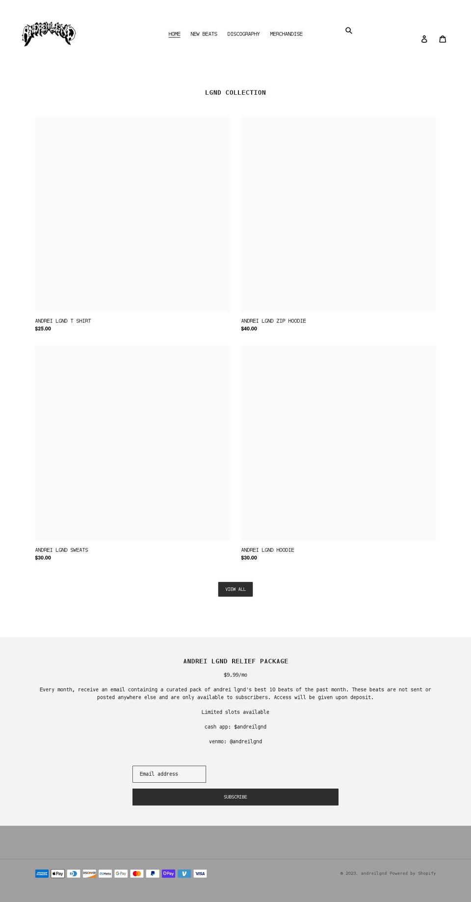 andreilgnd.com shopify website screenshot