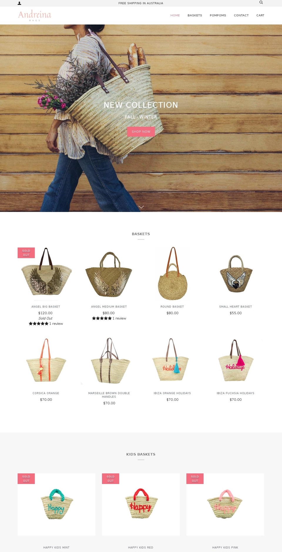 andreinabags.com shopify website screenshot