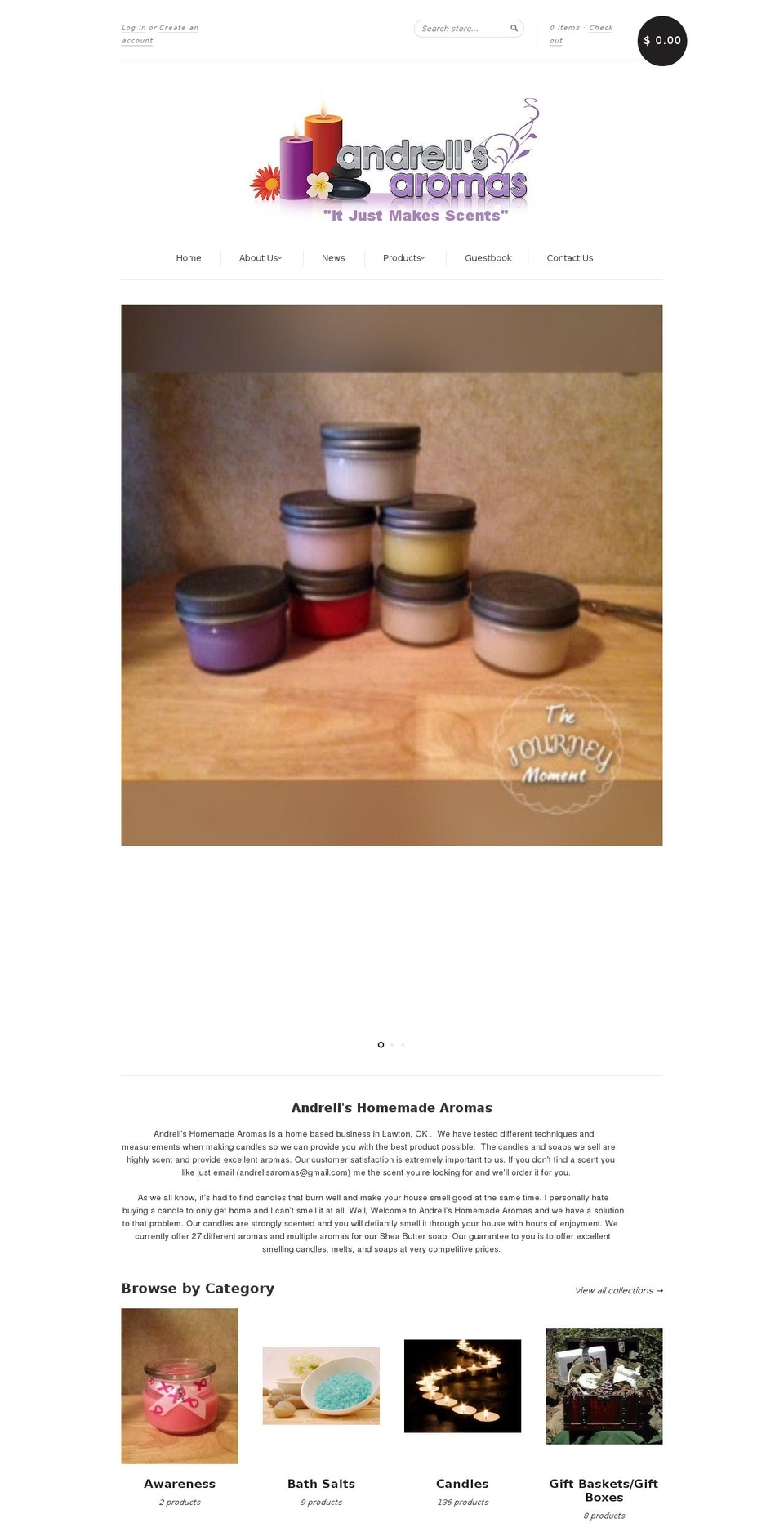 andrellsaromas.com shopify website screenshot
