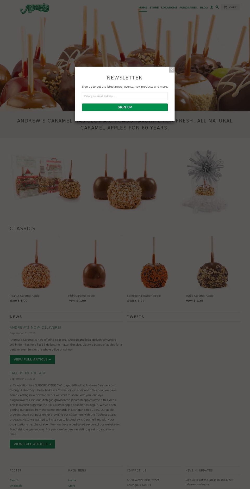 andrewcaramels.com shopify website screenshot