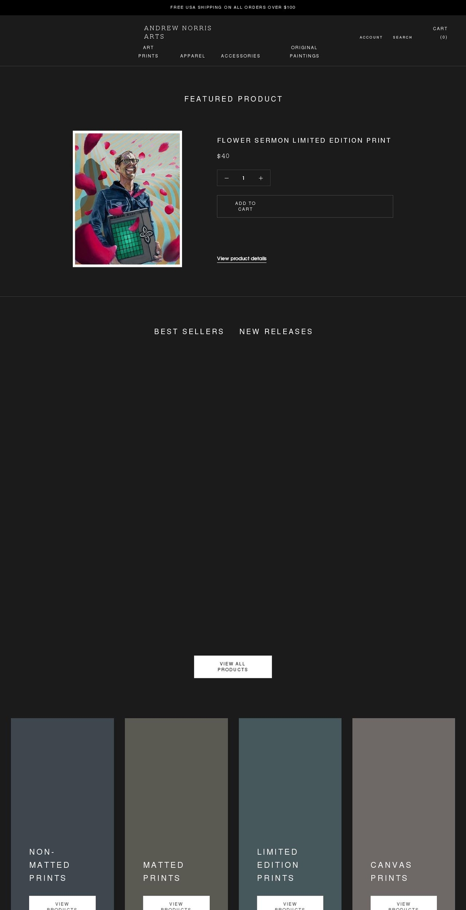 andrewnorrisarts.com shopify website screenshot