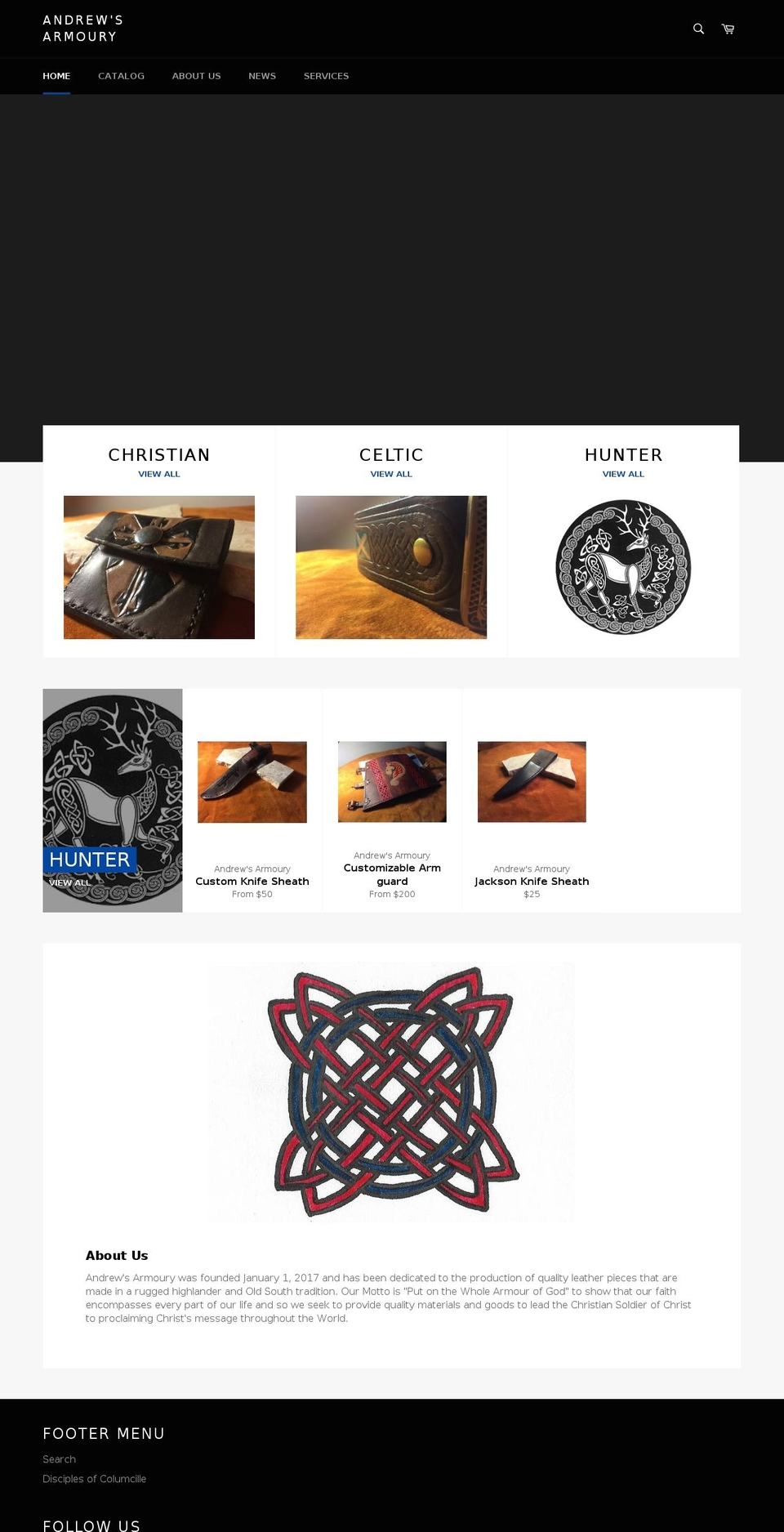 andrewsarmoury.com — Shopify storefront screenshot