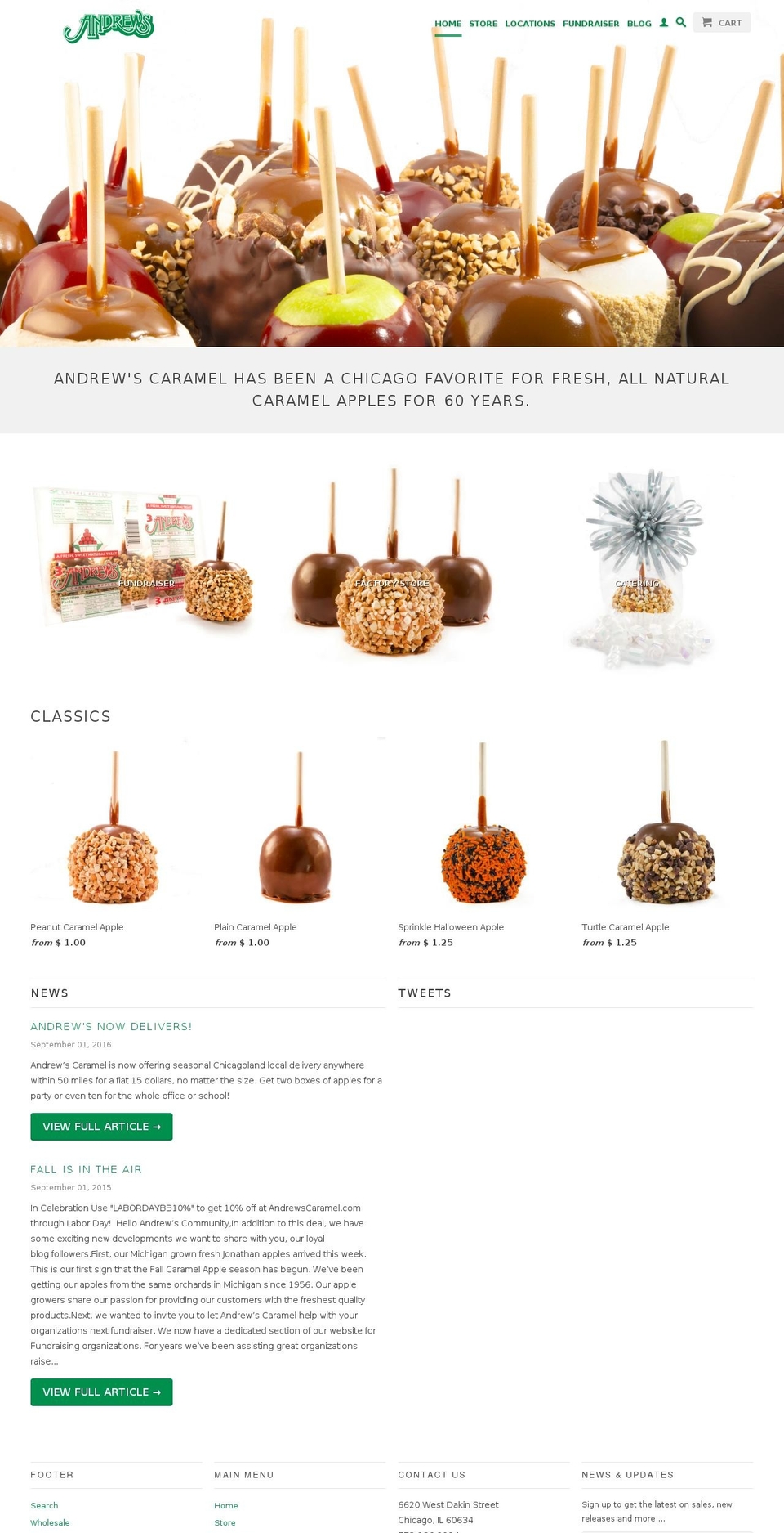 andrewscaramelapples.com shopify website screenshot