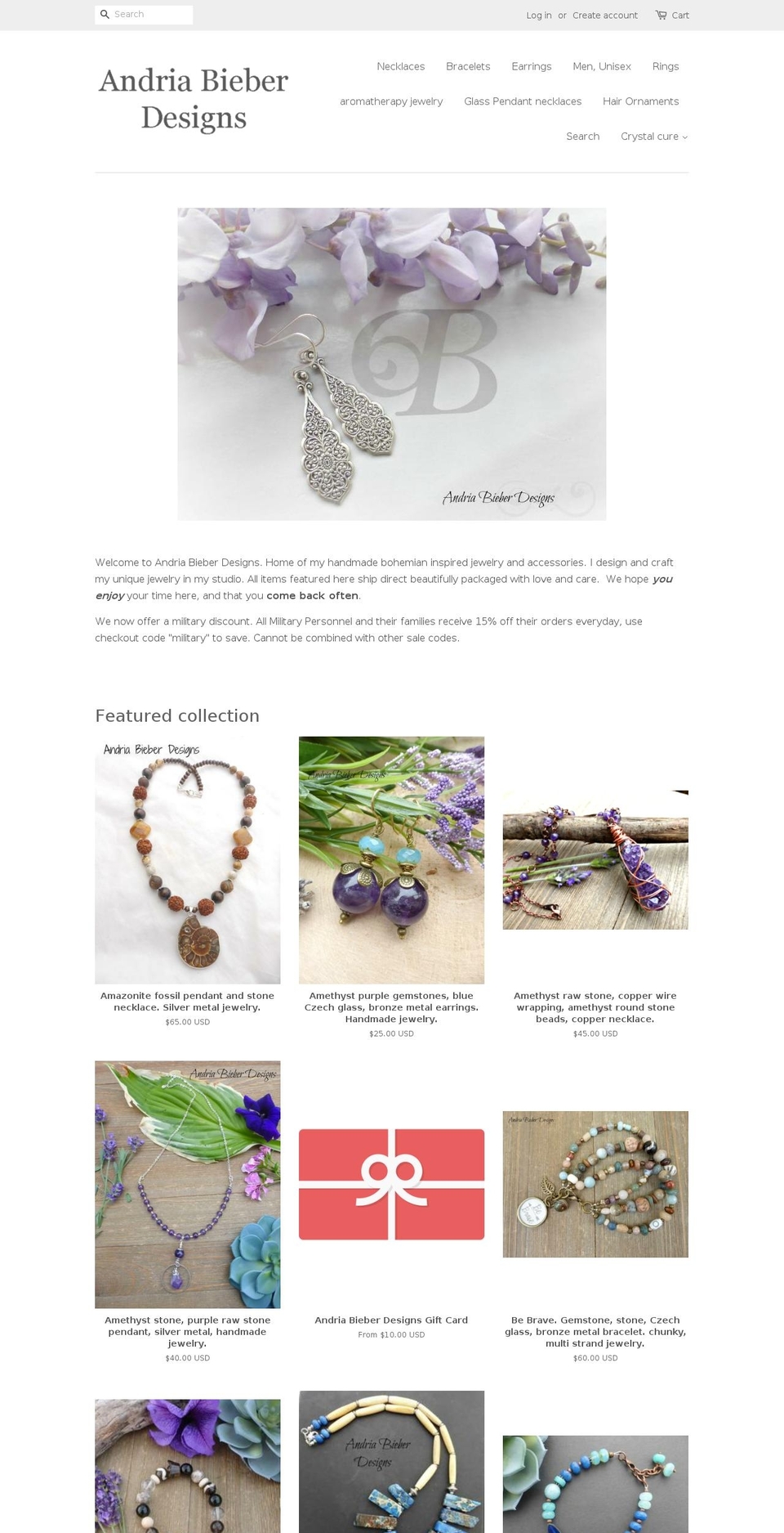 andriabieberdesigns.com shopify website screenshot