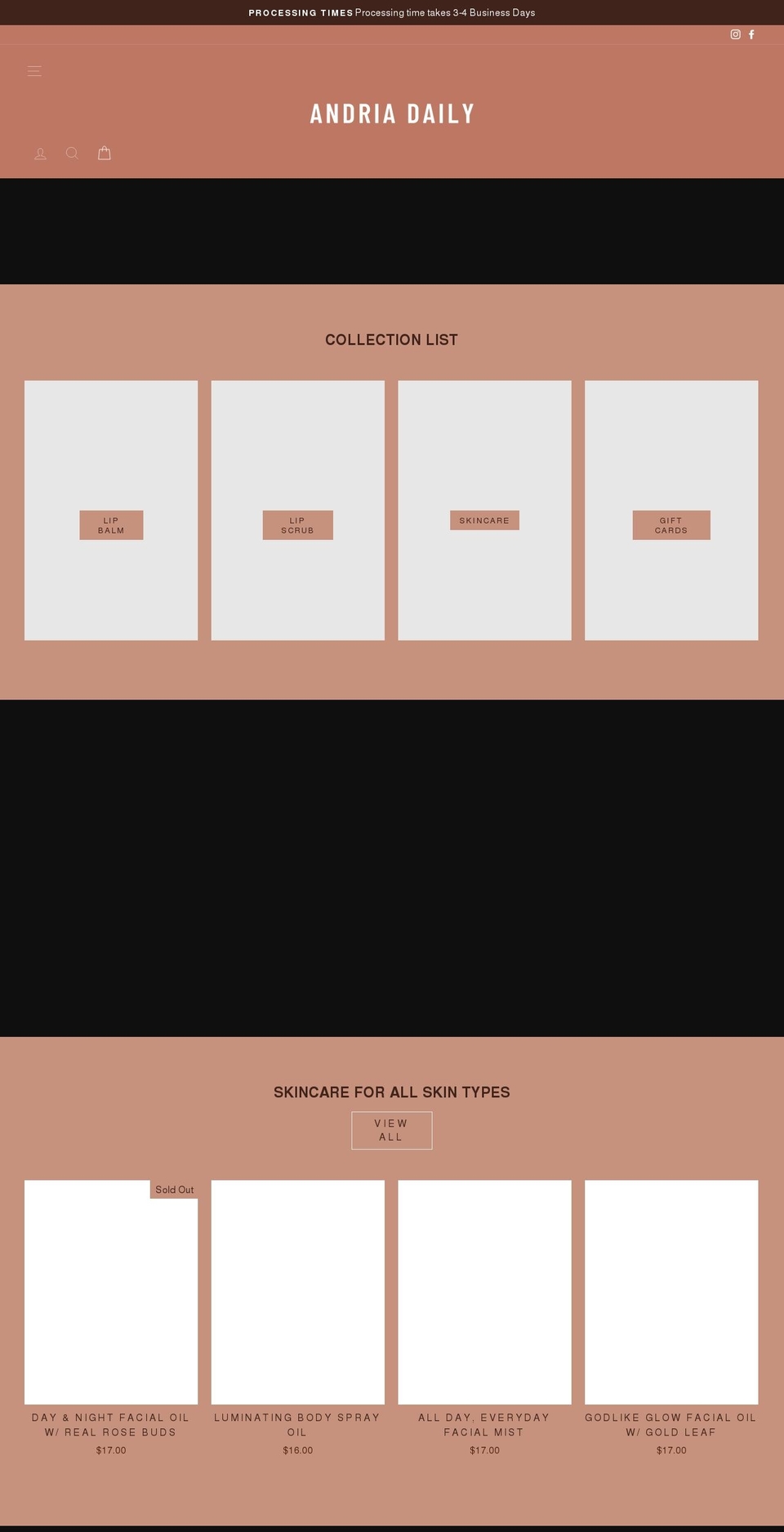 andriadaily.com shopify website screenshot