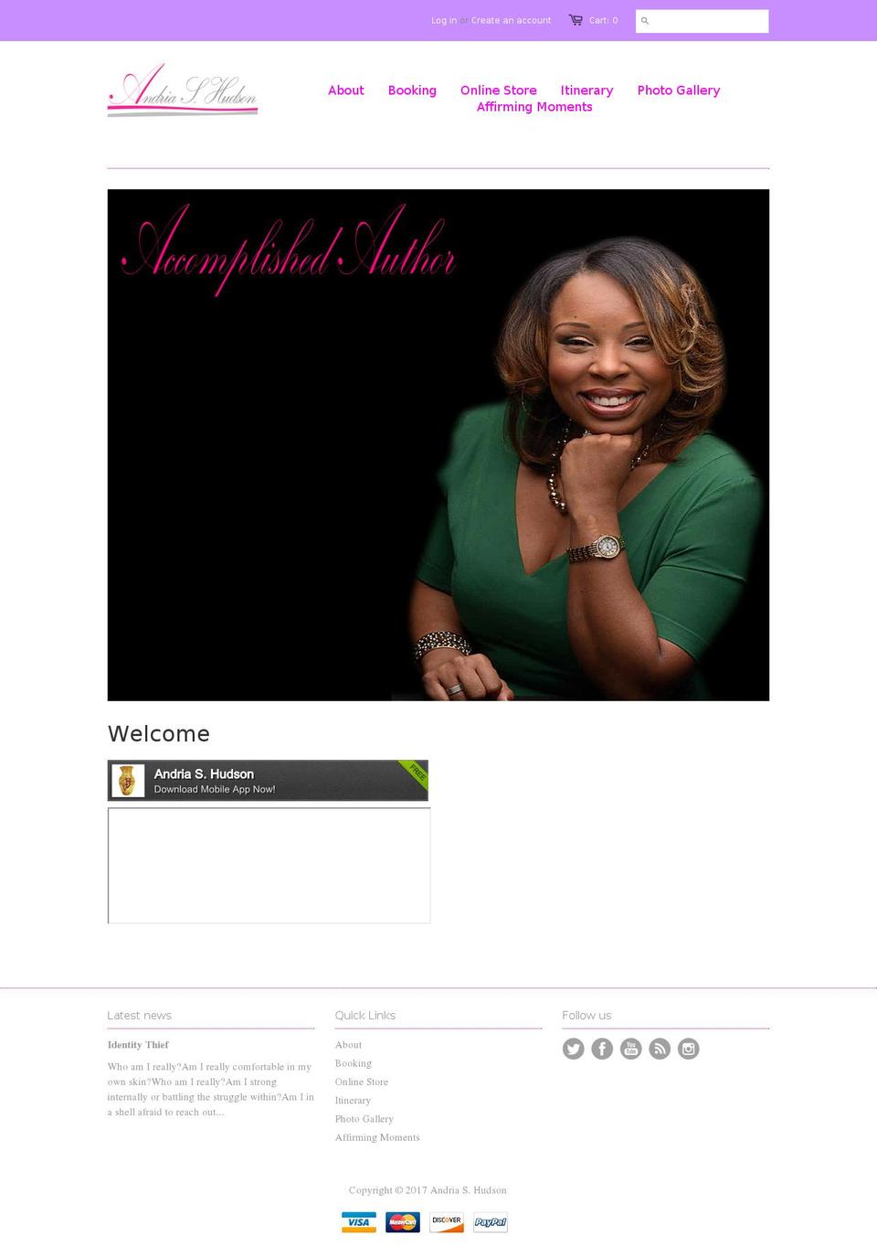 andriashudson.com shopify website screenshot