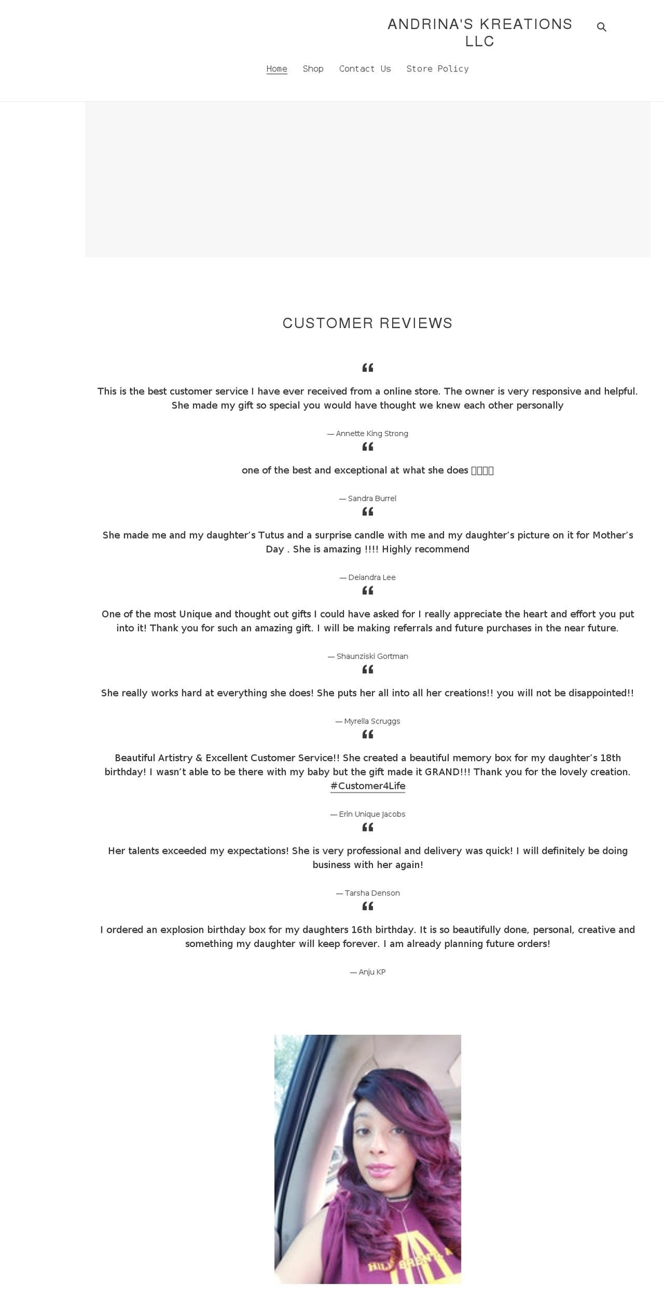 andrinaskreations.com shopify website screenshot