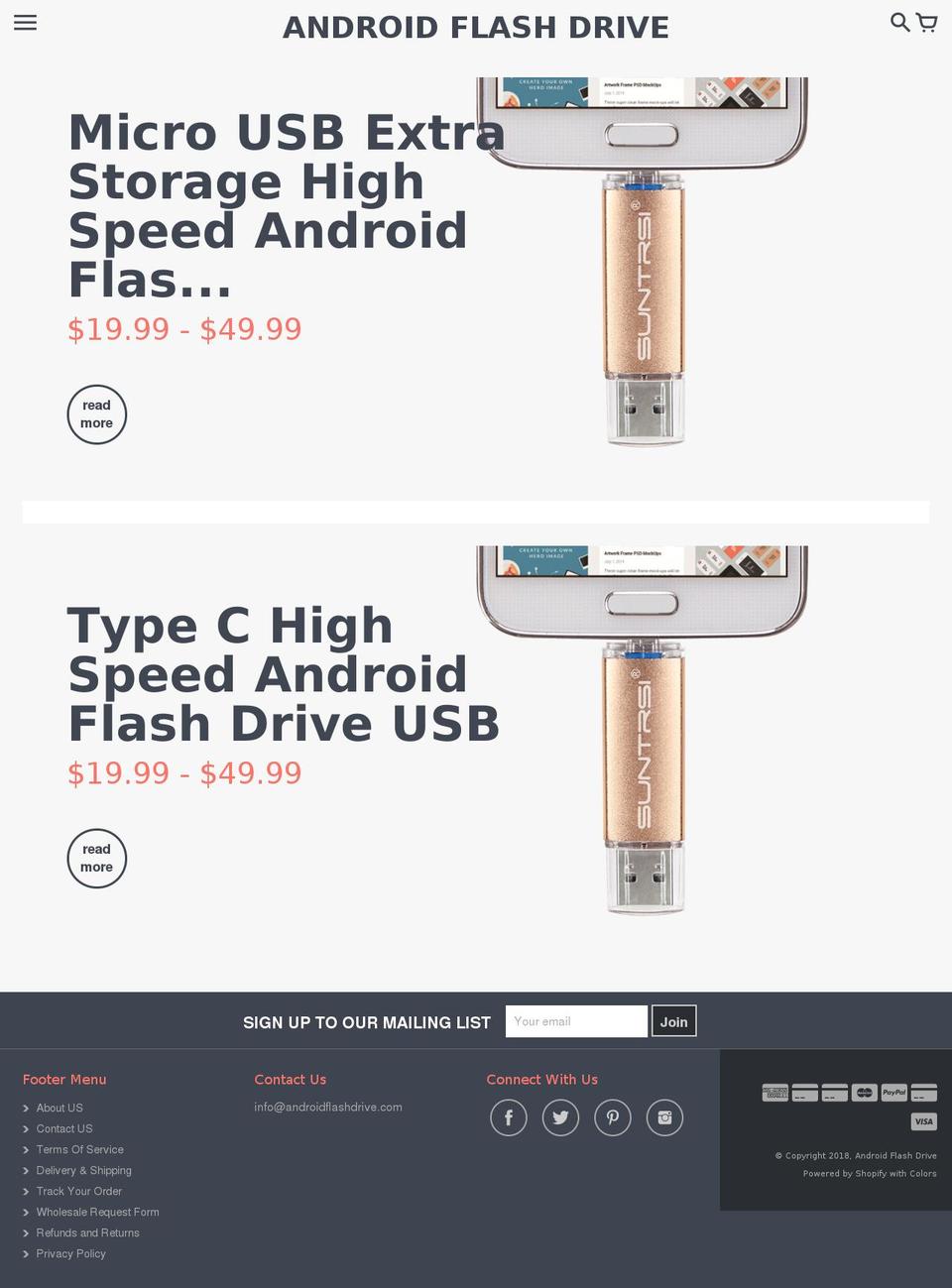 andriodflashdrive.com shopify website screenshot