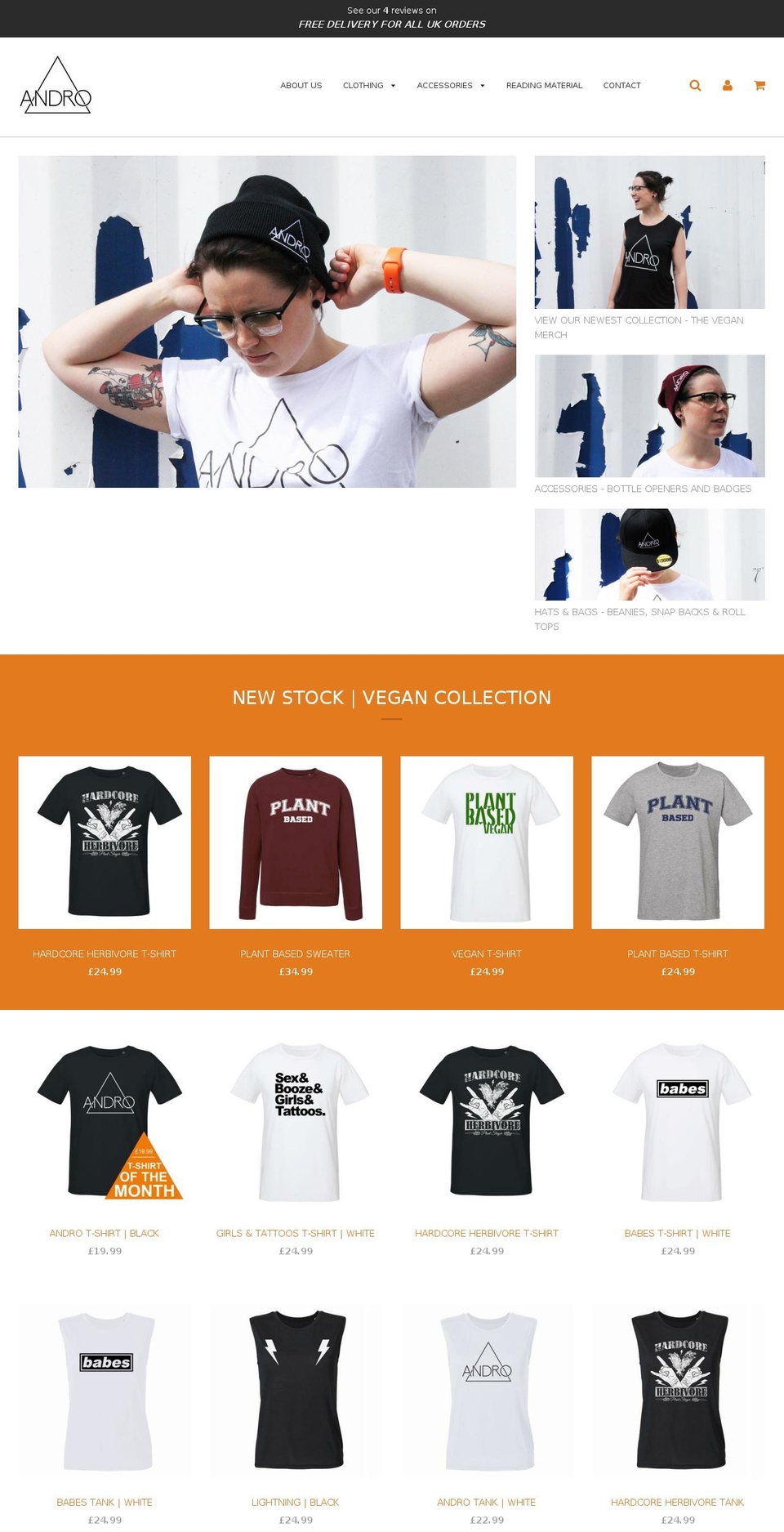 androclothing.co.uk shopify website screenshot