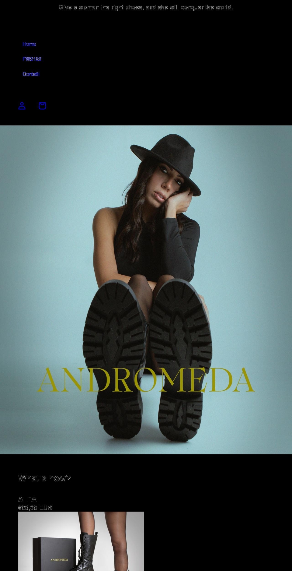 andromedashoes.com shopify website screenshot