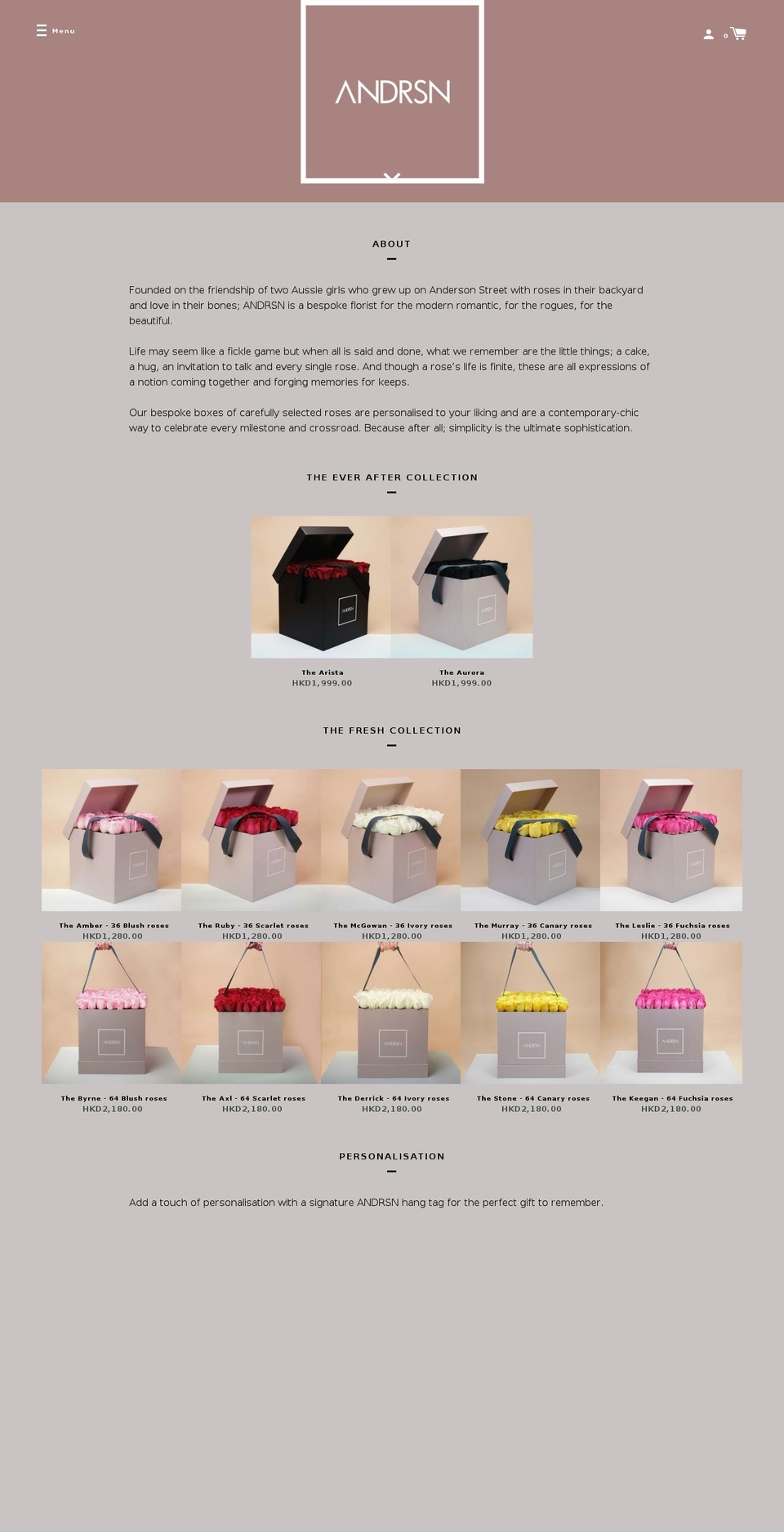 andrsnflowers.com shopify website screenshot