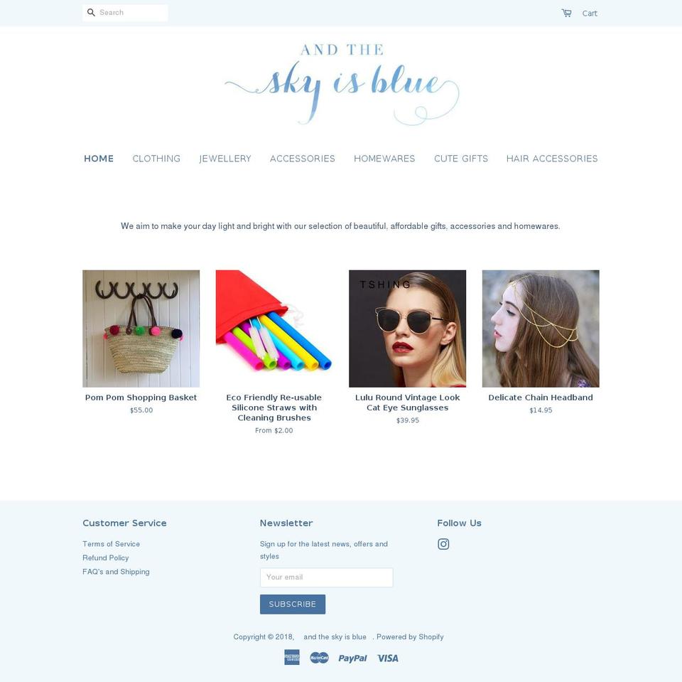 andtheskyisblue.com — Shopify storefront screenshot