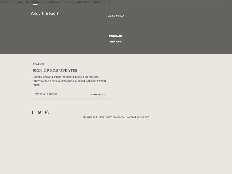 andyfreeborn.com shopify website screenshot