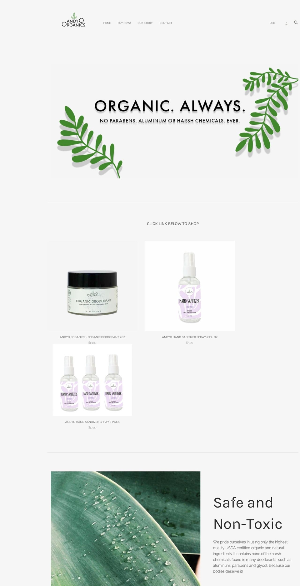 andyoorganics.com — Shopify storefront screenshot