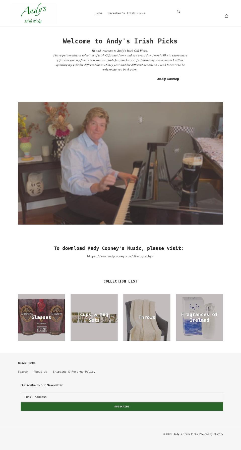 andysirishpicks.com shopify website screenshot