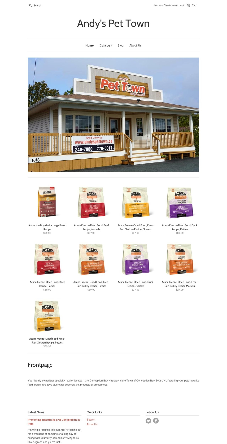 andyspettown.ca shopify website screenshot