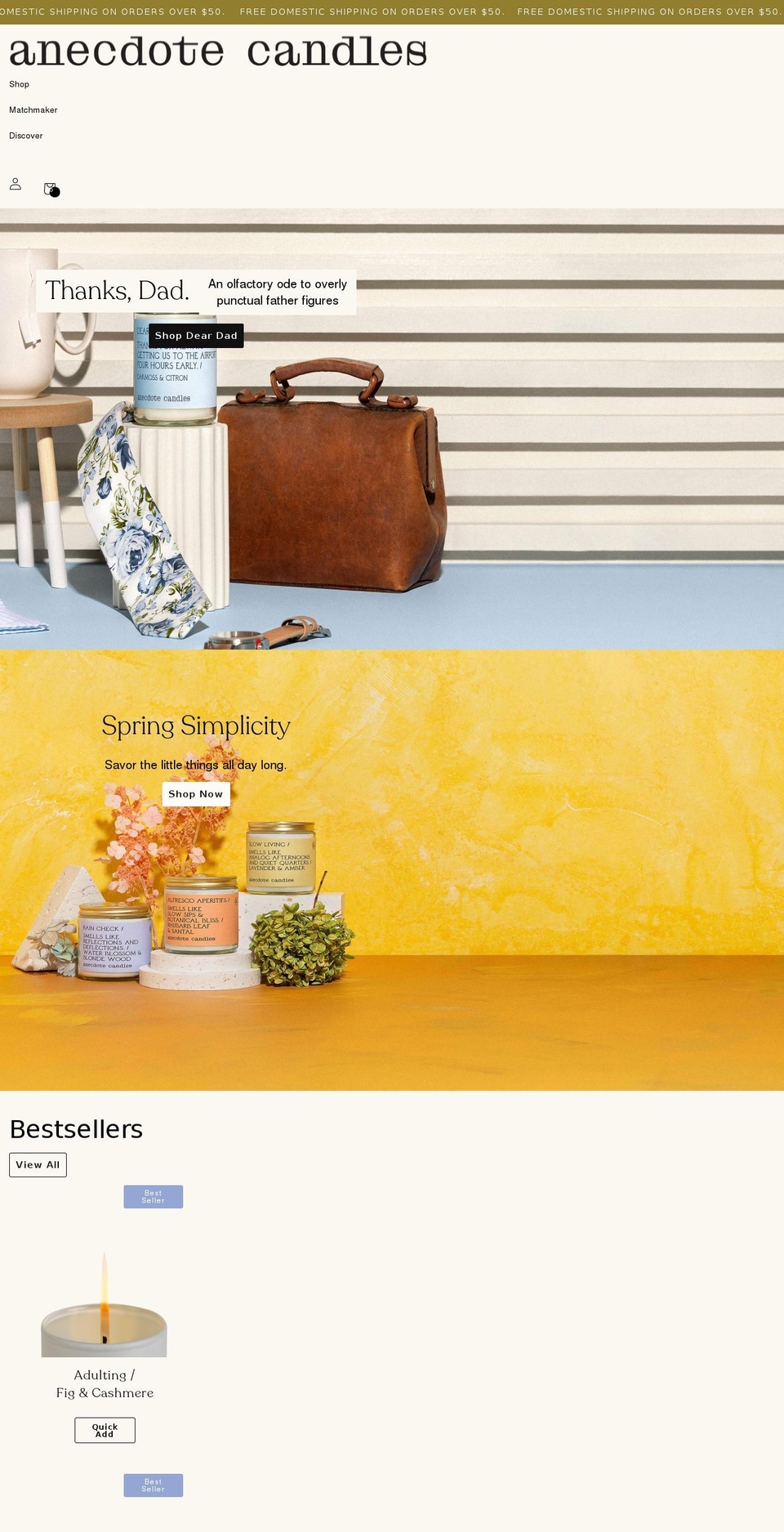 anecdotecandles.com — Shopify storefront screenshot