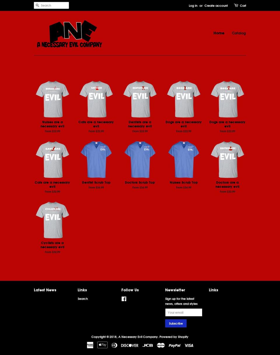 anecessaryevilcompany.com — Shopify storefront screenshot