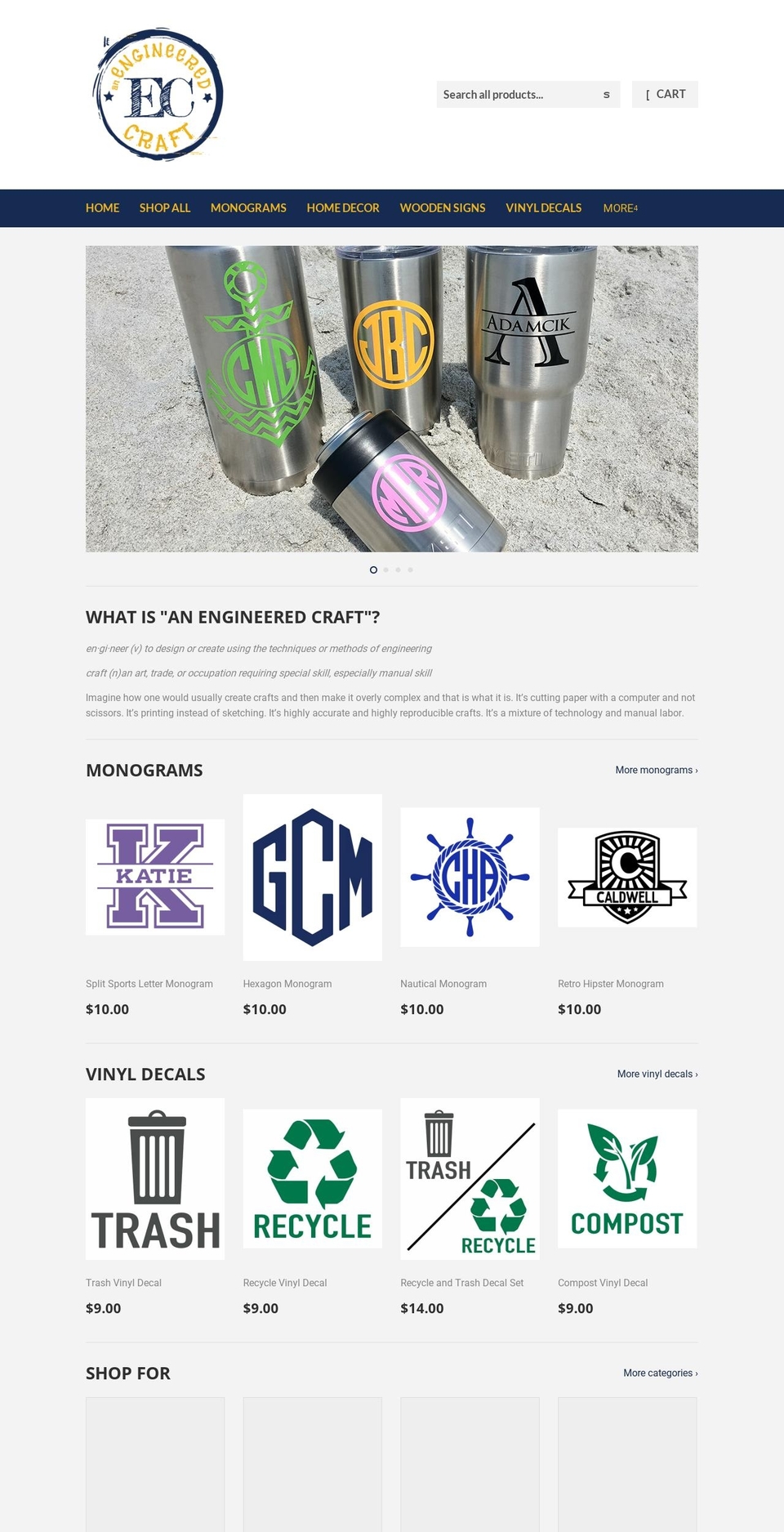 anengineeredcraft.com shopify website screenshot