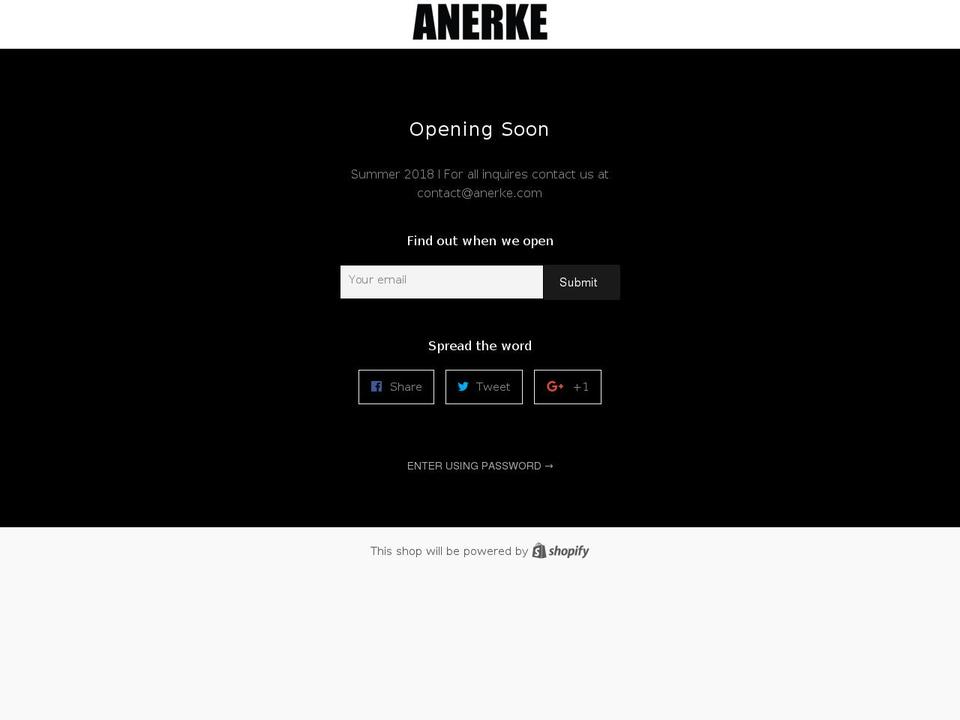 anerke.com — Shopify storefront screenshot