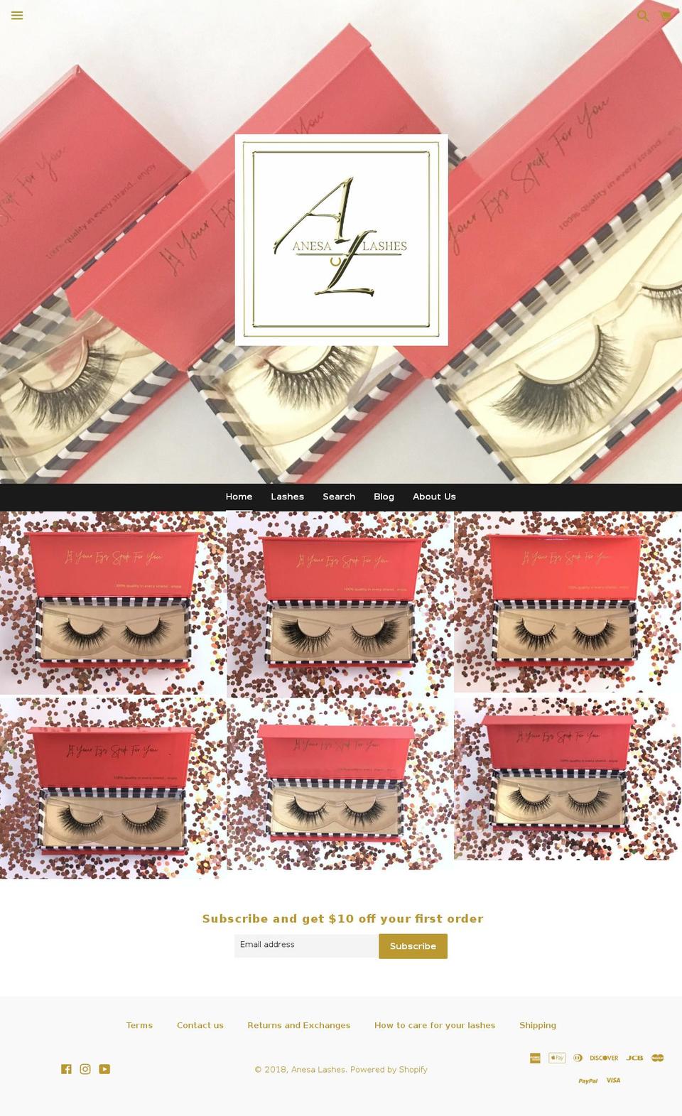 anesalashes.com — Shopify storefront screenshot