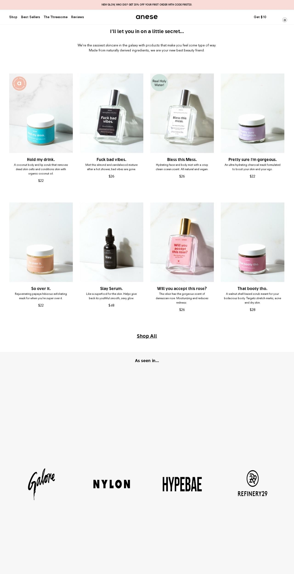 anese.co shopify website screenshot