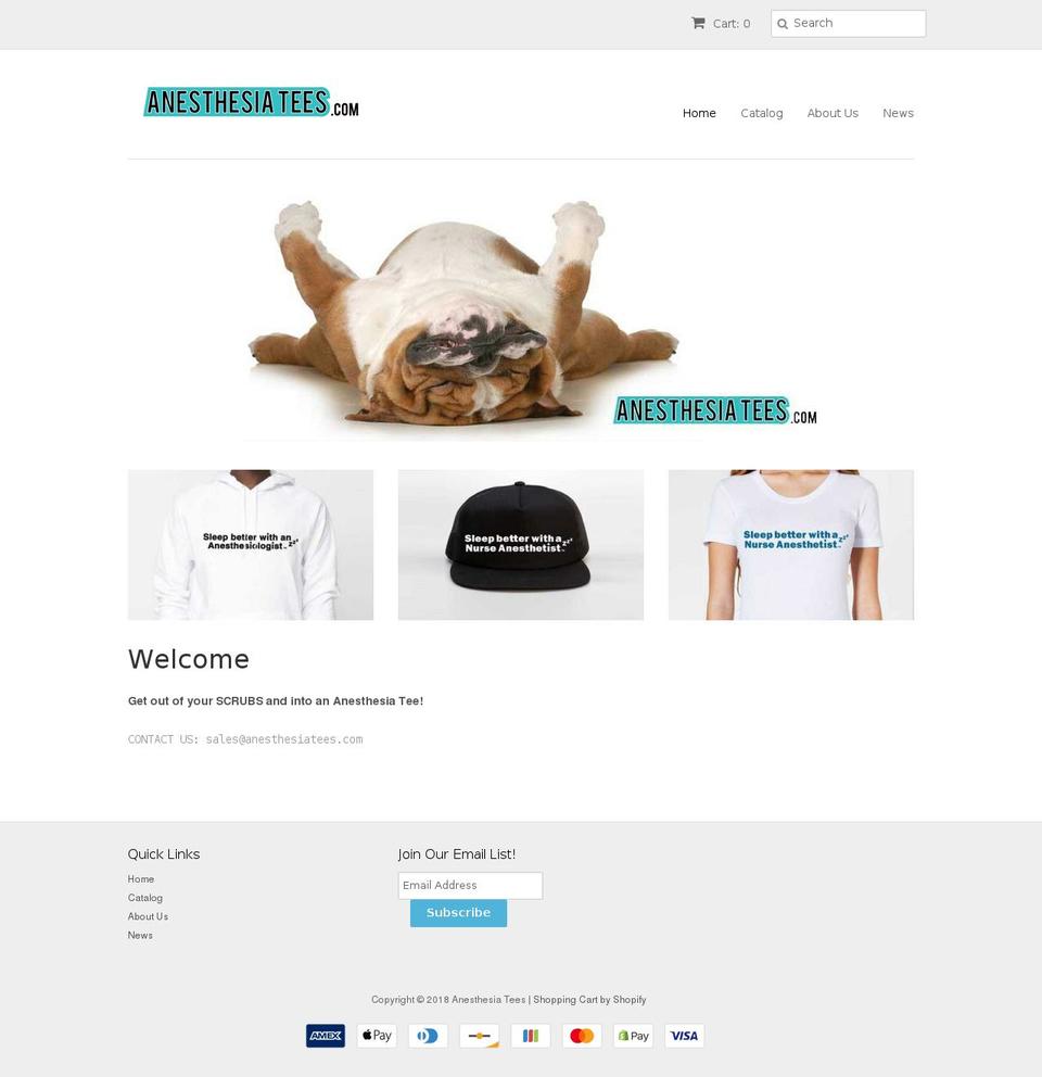 anesthesiatees.com shopify website screenshot