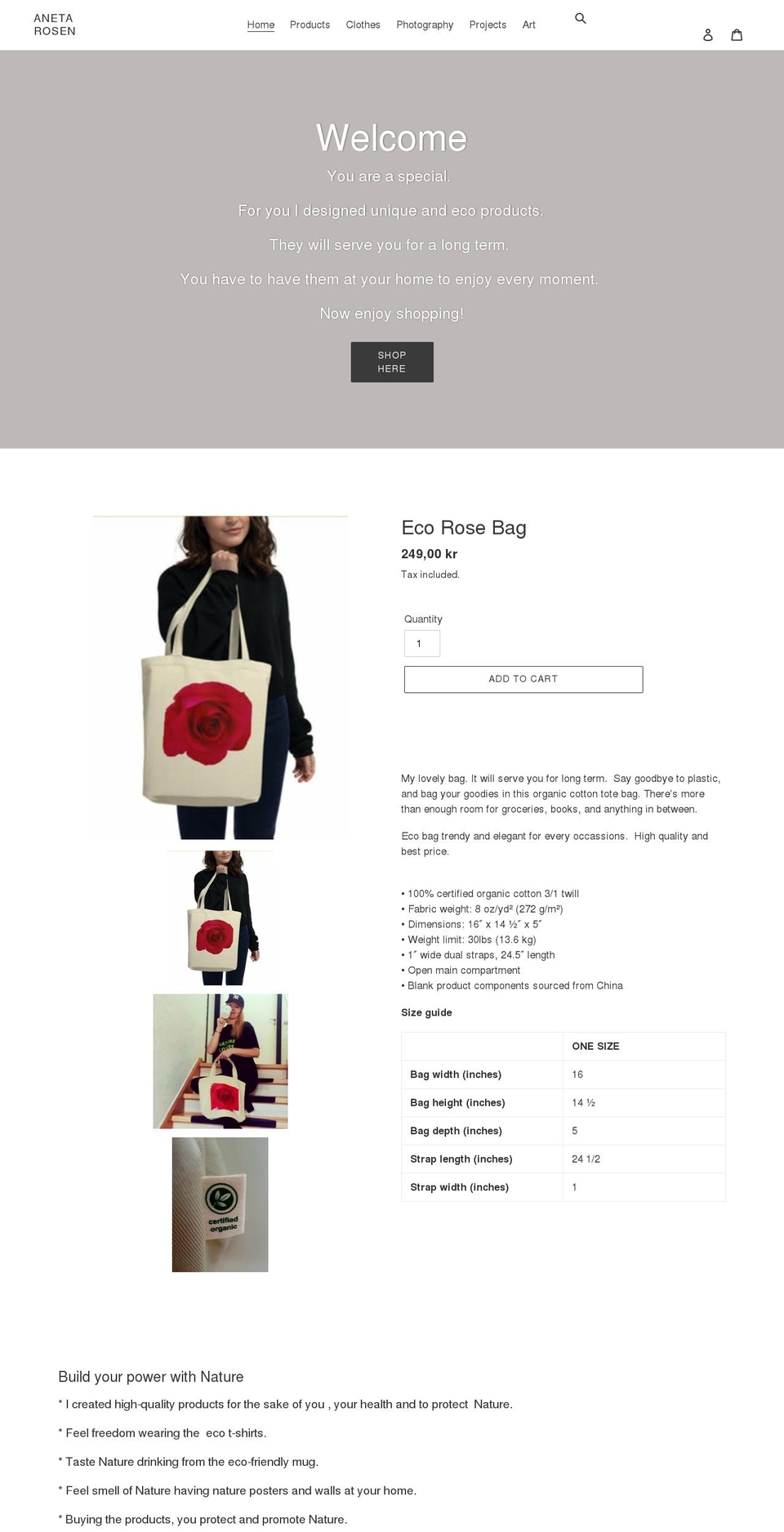 anetarosen.com shopify website screenshot