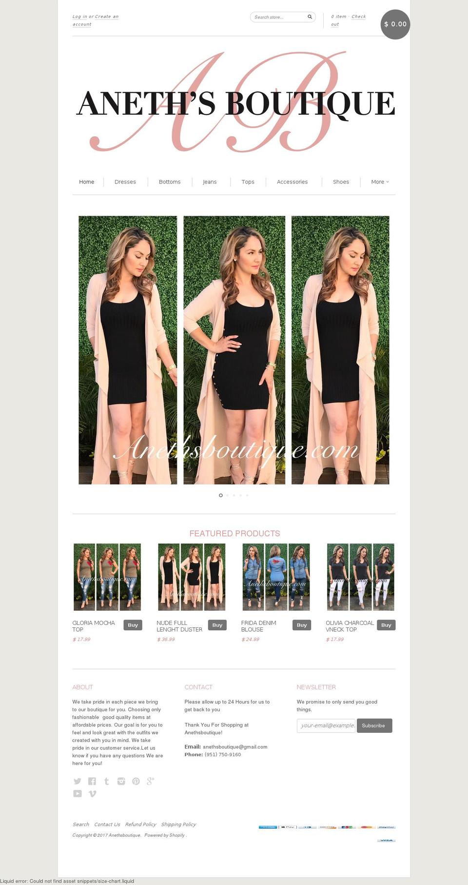 anethsboutique.com shopify website screenshot