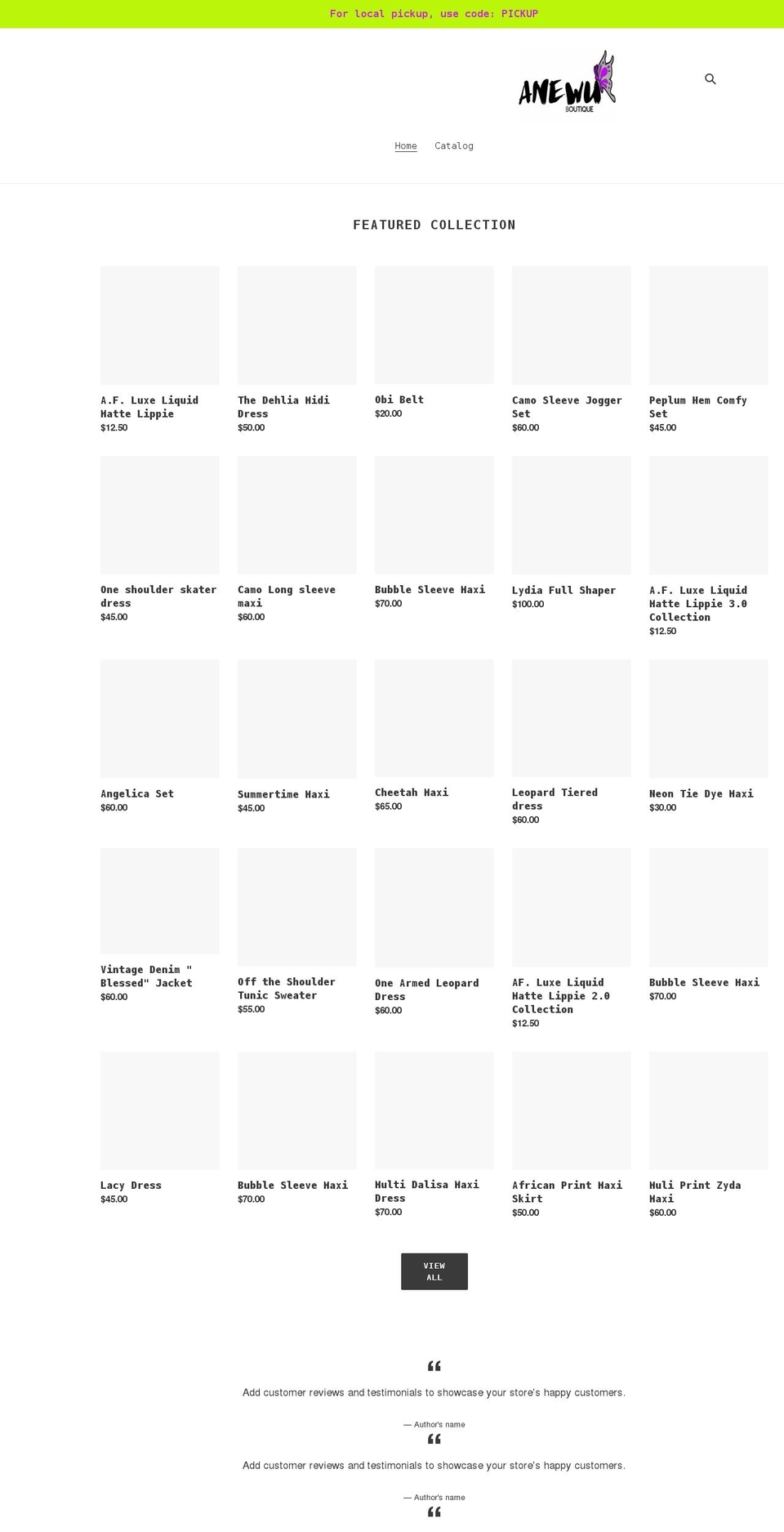 anewuboutique.org shopify website screenshot