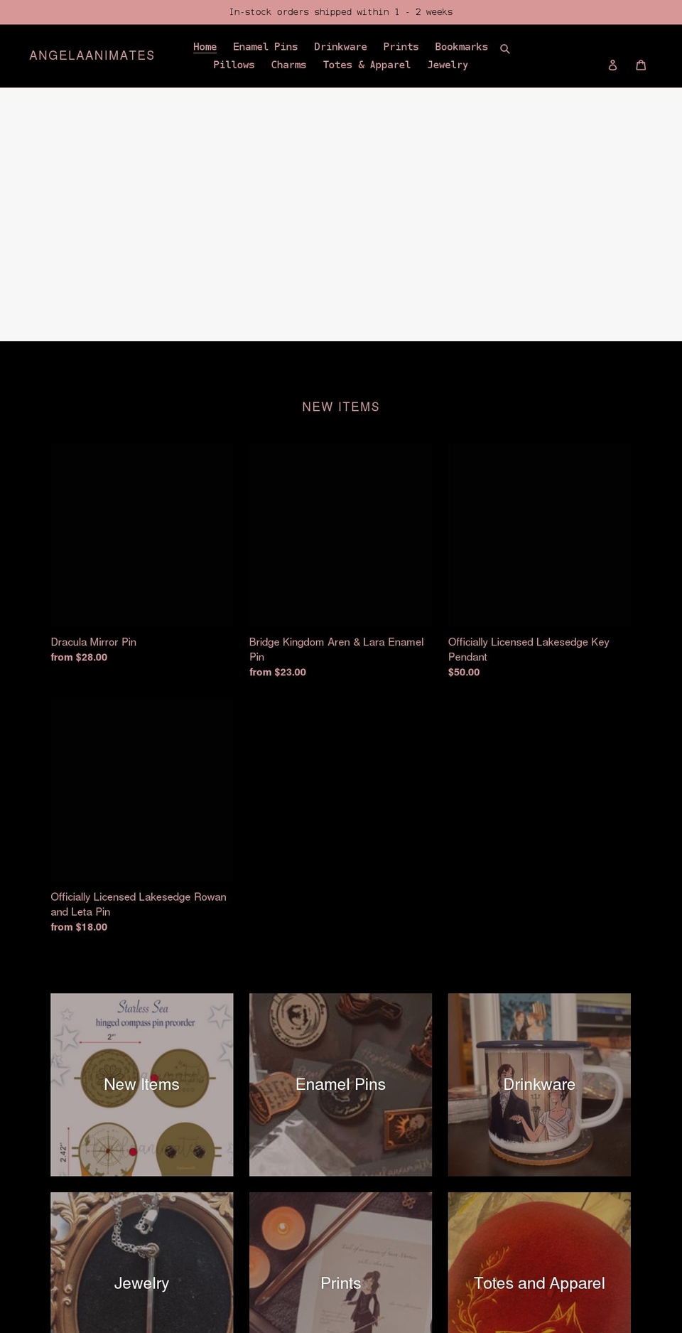 angelaanimatesshop.com shopify website screenshot