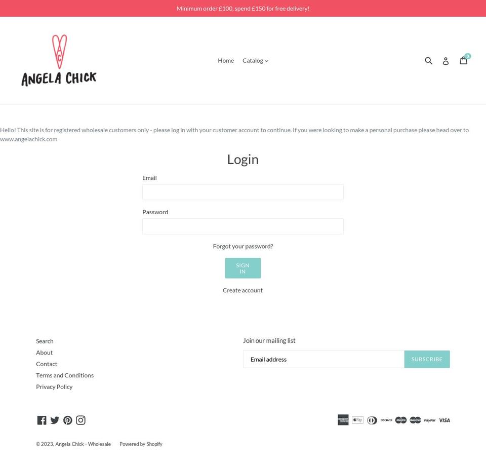 angelachickwholesale.com — Shopify storefront screenshot