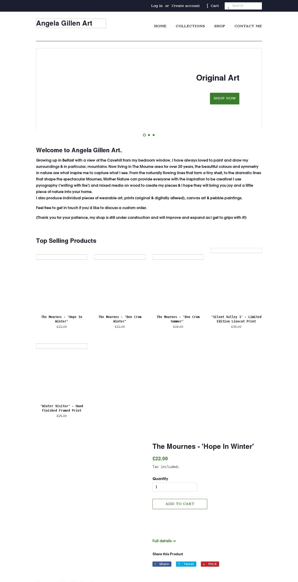 angelagillenart.com shopify website screenshot