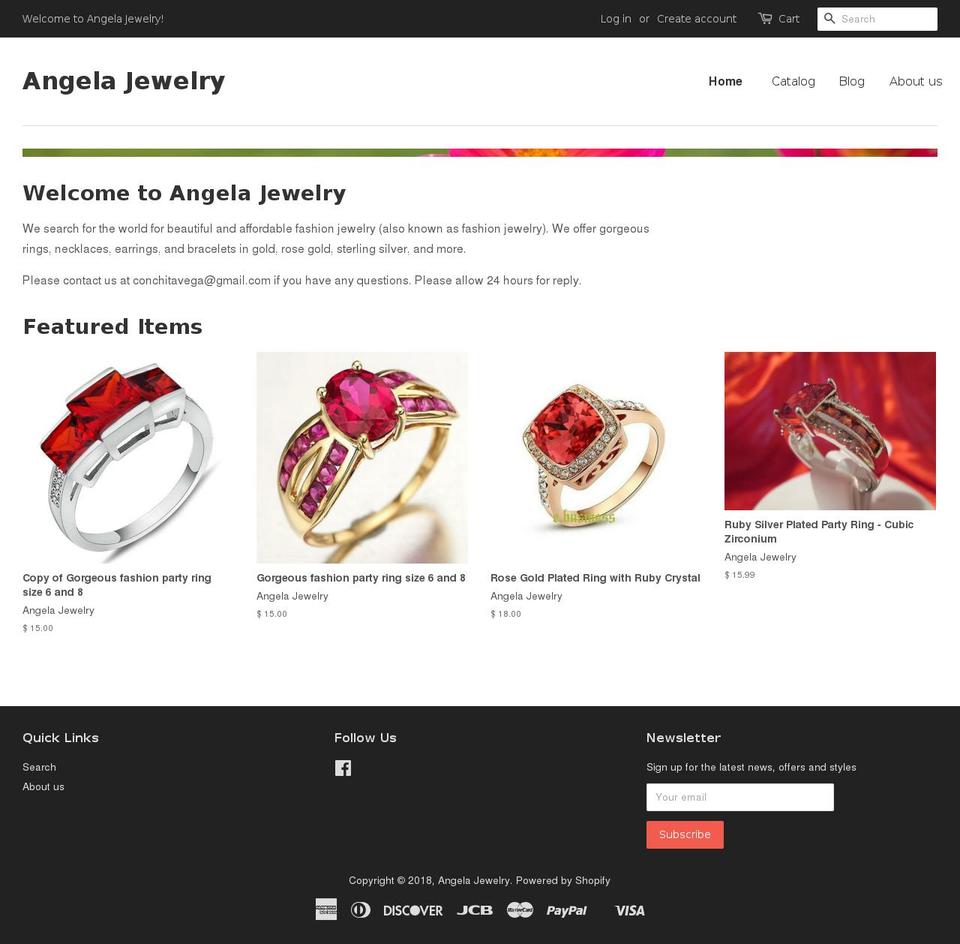 angelajewelry.com — Shopify storefront screenshot