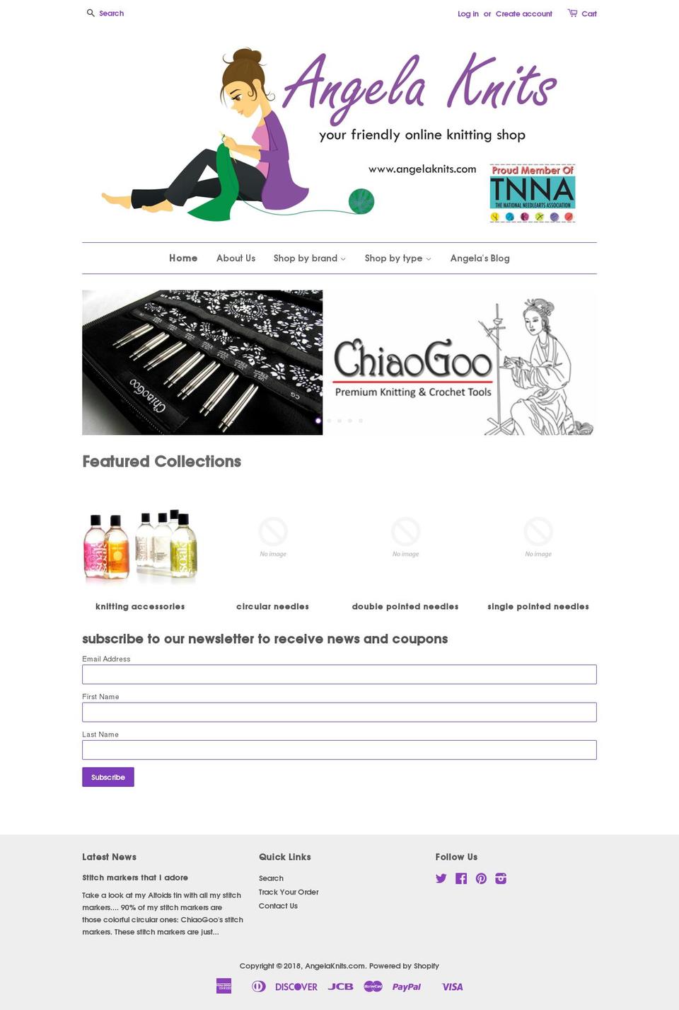 angelaknits.com — Shopify storefront screenshot