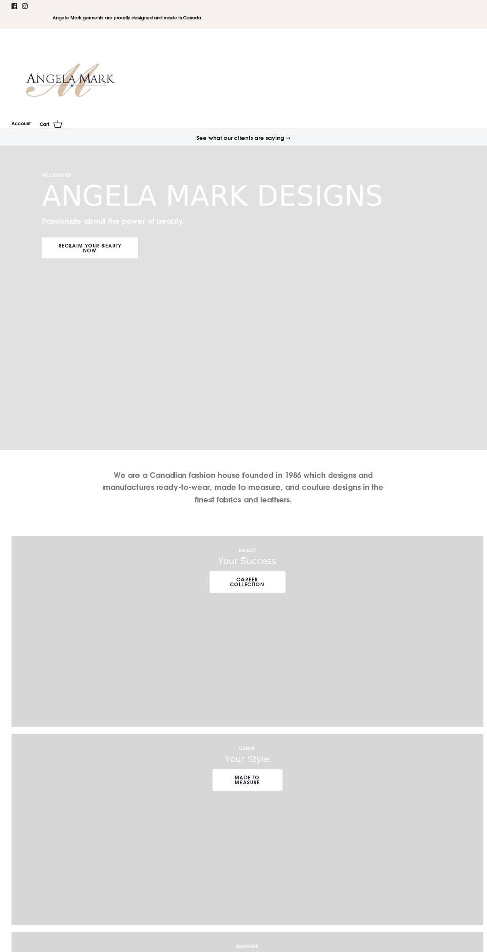 angelamark.com shopify website screenshot