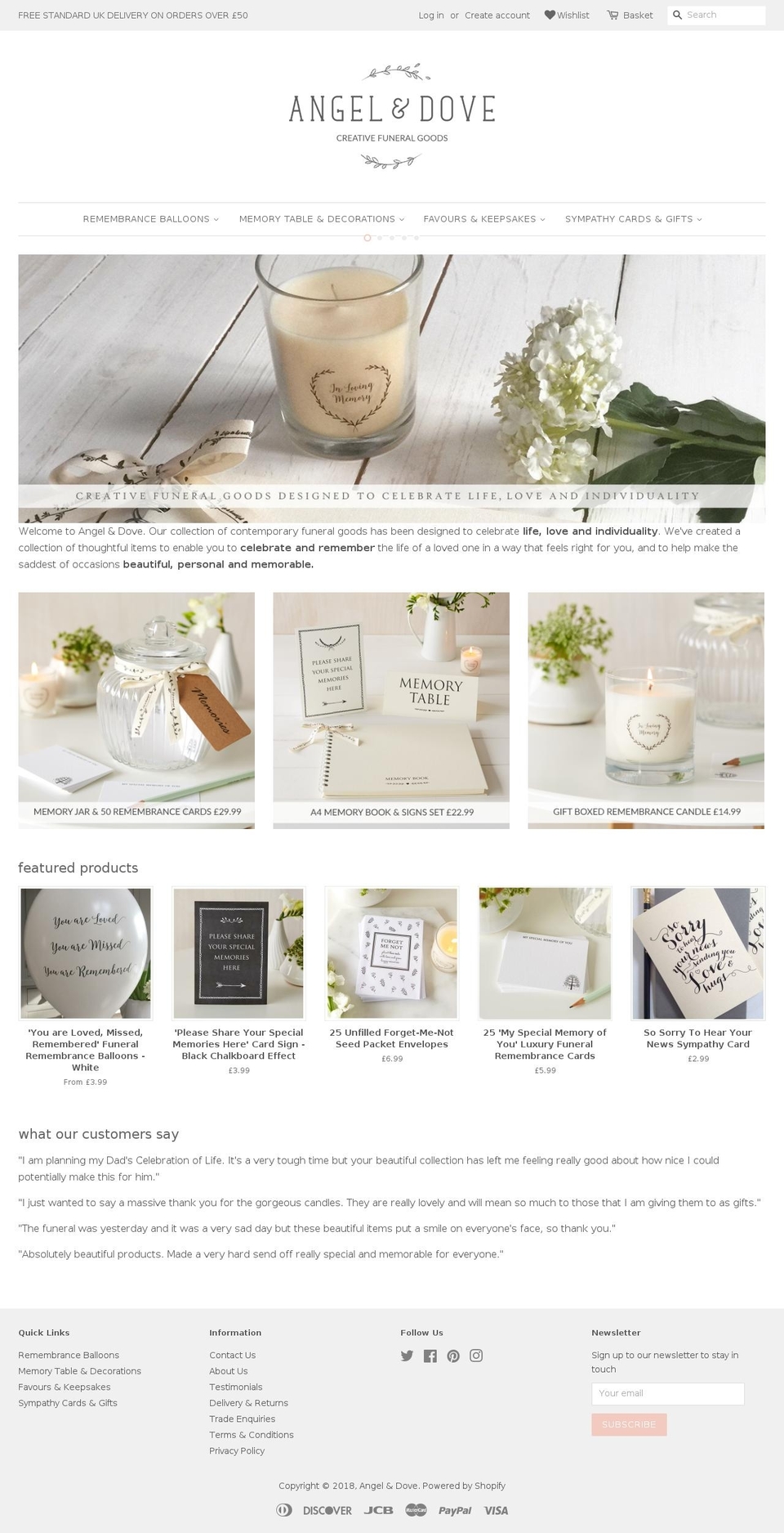 angelanddove.com — Shopify storefront screenshot