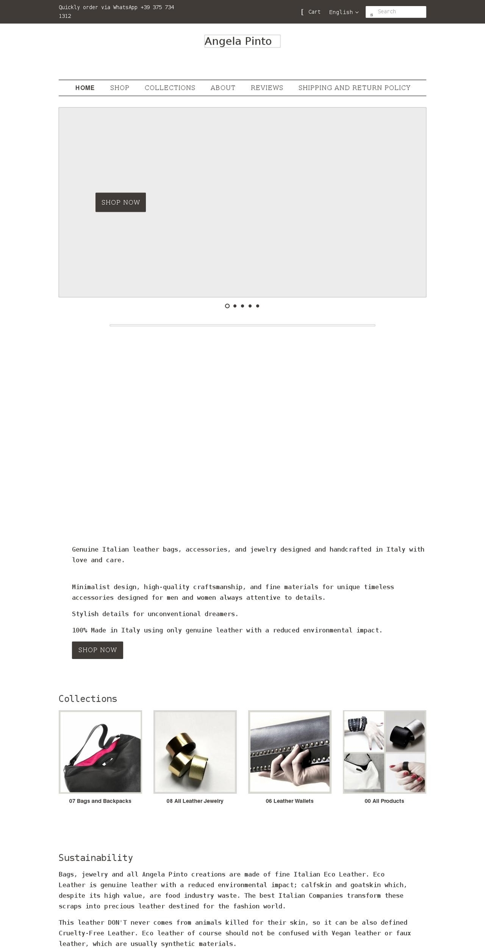 angelapinto.com shopify website screenshot