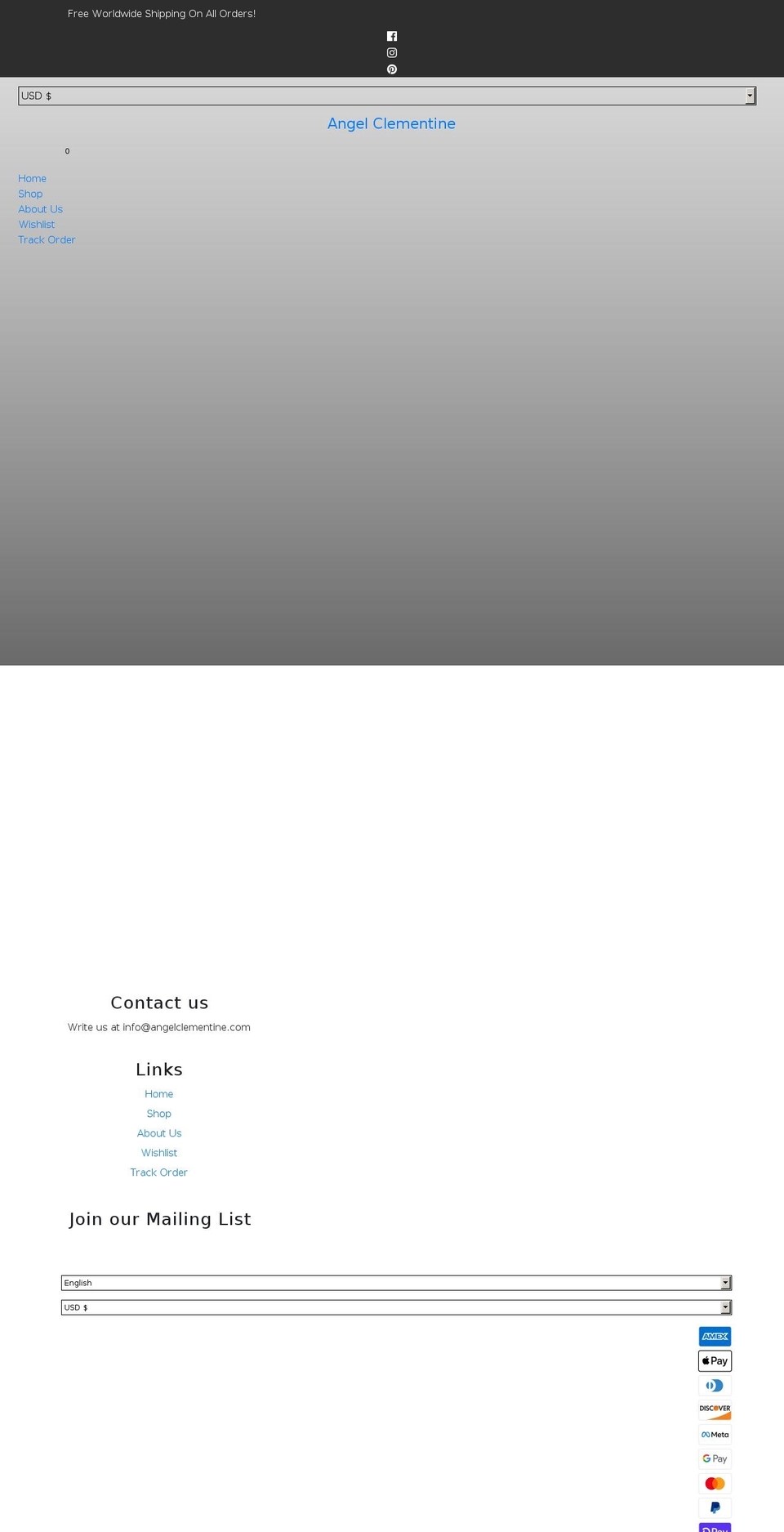 angelclementine.com shopify website screenshot