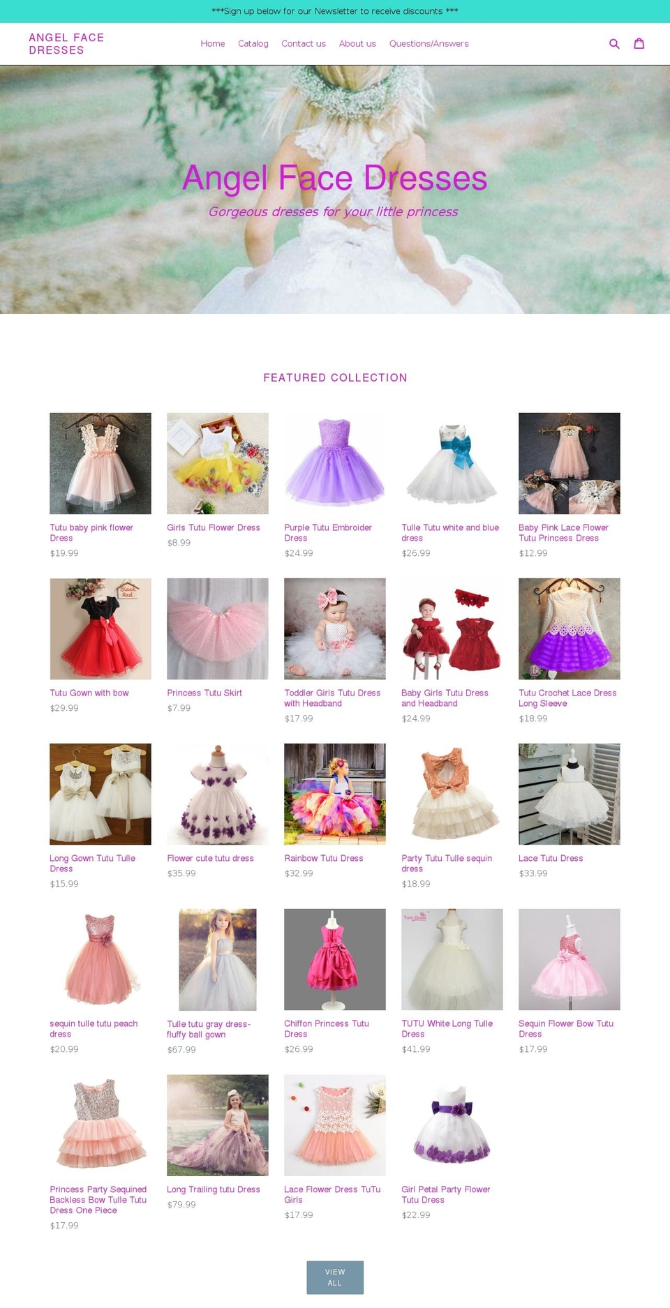 angelfacedresses.com — Shopify storefront screenshot