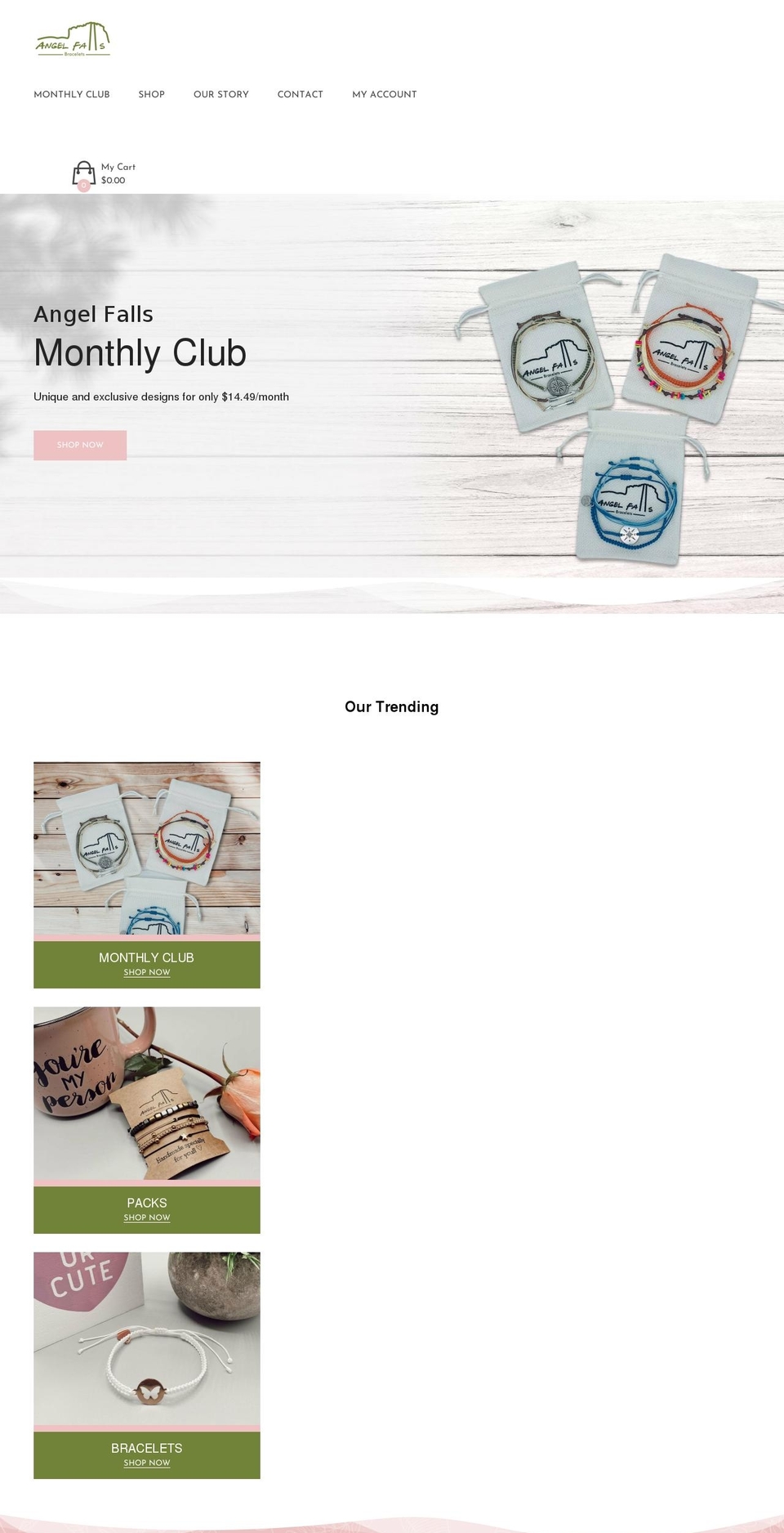 angelfallsbracelets.com shopify website screenshot