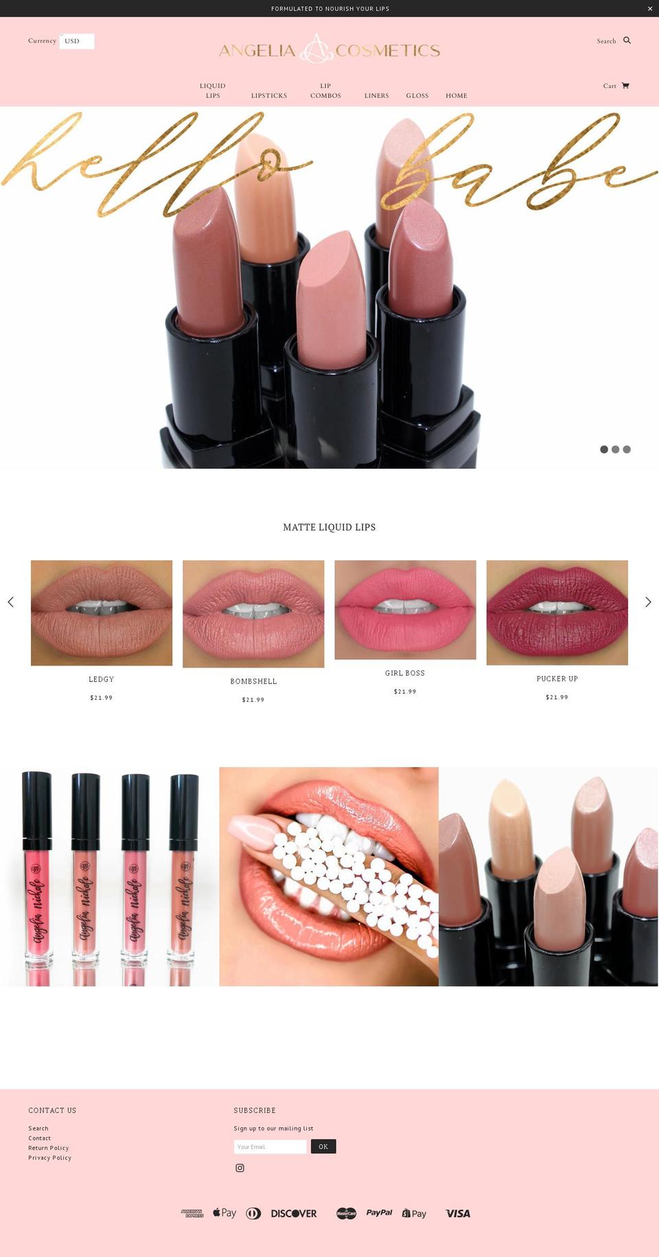 angeliacosmetics.com shopify website screenshot