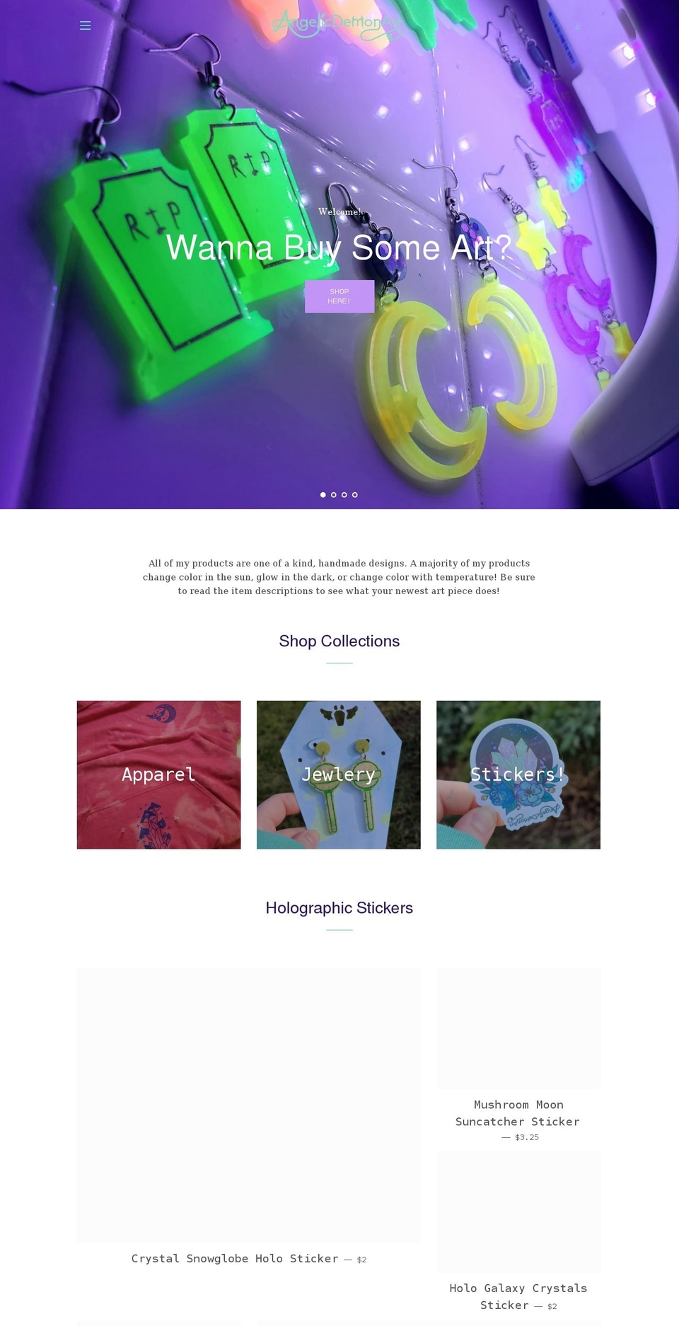 angelicdemonart.com shopify website screenshot