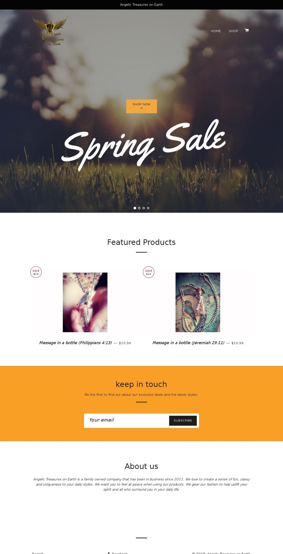 angelictreasuresonearth.com — Shopify storefront screenshot