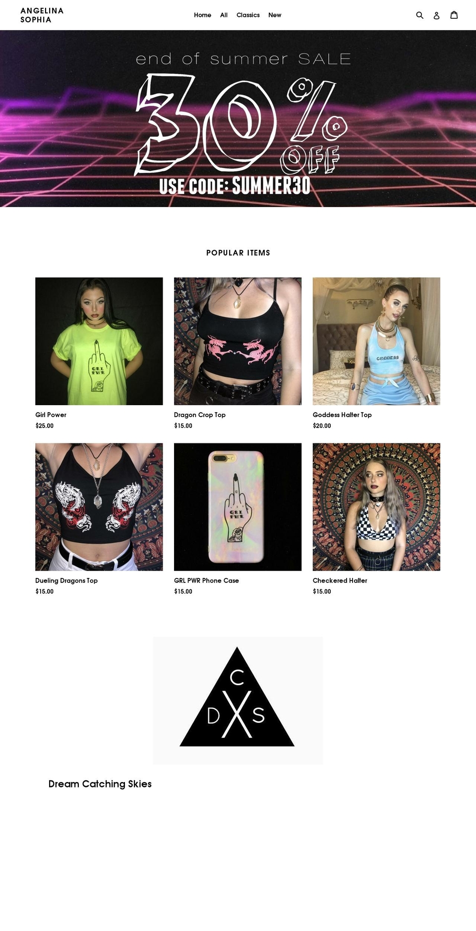 angelinasophia.com — Shopify storefront screenshot