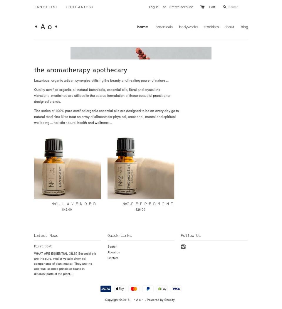 angeliniorganics.com shopify website screenshot