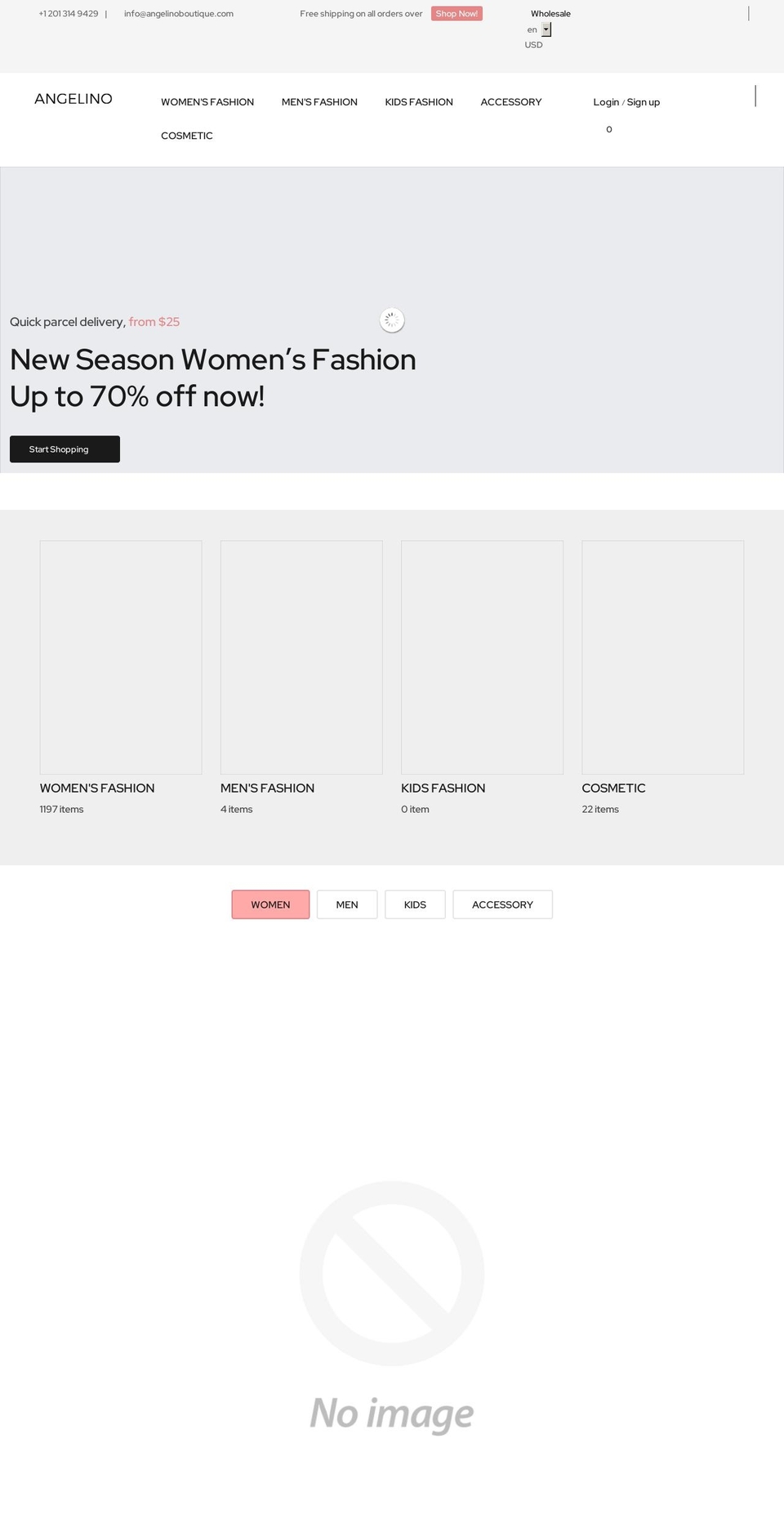 angelinoboutique.com — Shopify storefront screenshot