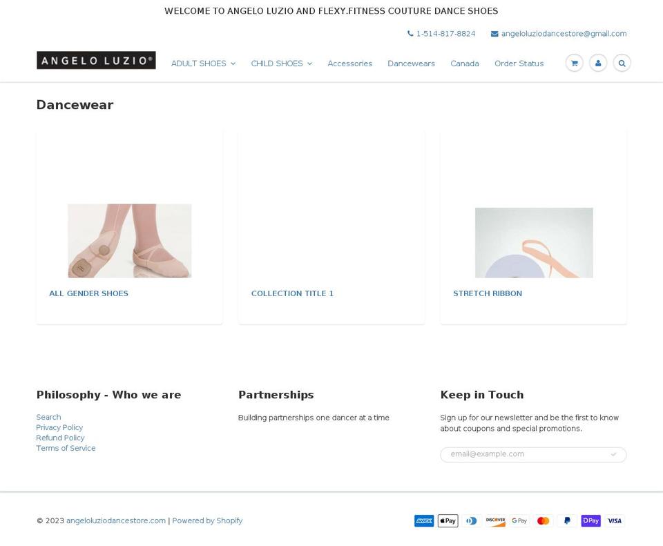 angeloluziodancestore.com shopify website screenshot