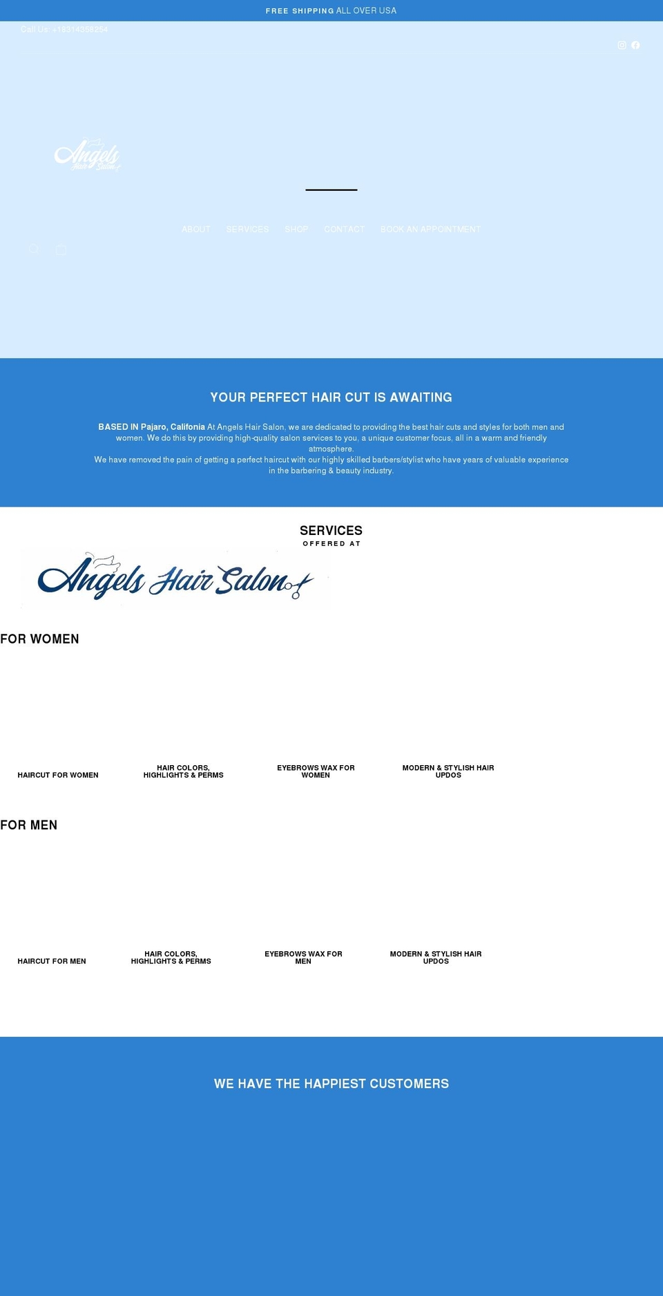 angelshairsalon.com shopify website screenshot